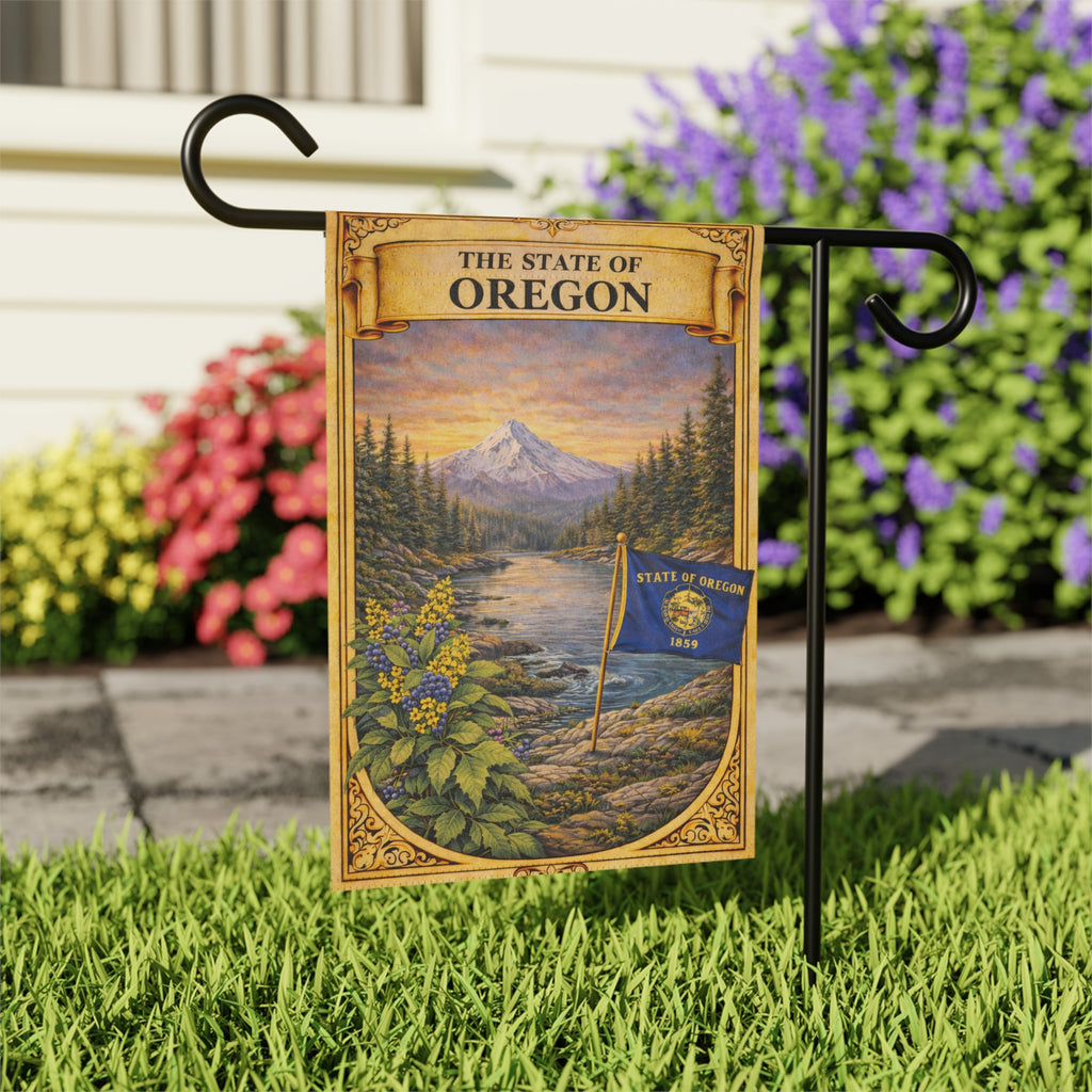 The State of Oregon scenic flag Garden Flag | Mt. Hood river landscape