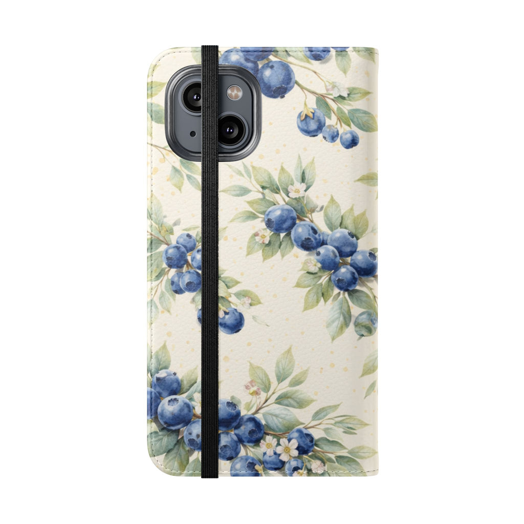 Blueberry Watercolor Pattern Flip Case | Phone Wallet, Card Slots