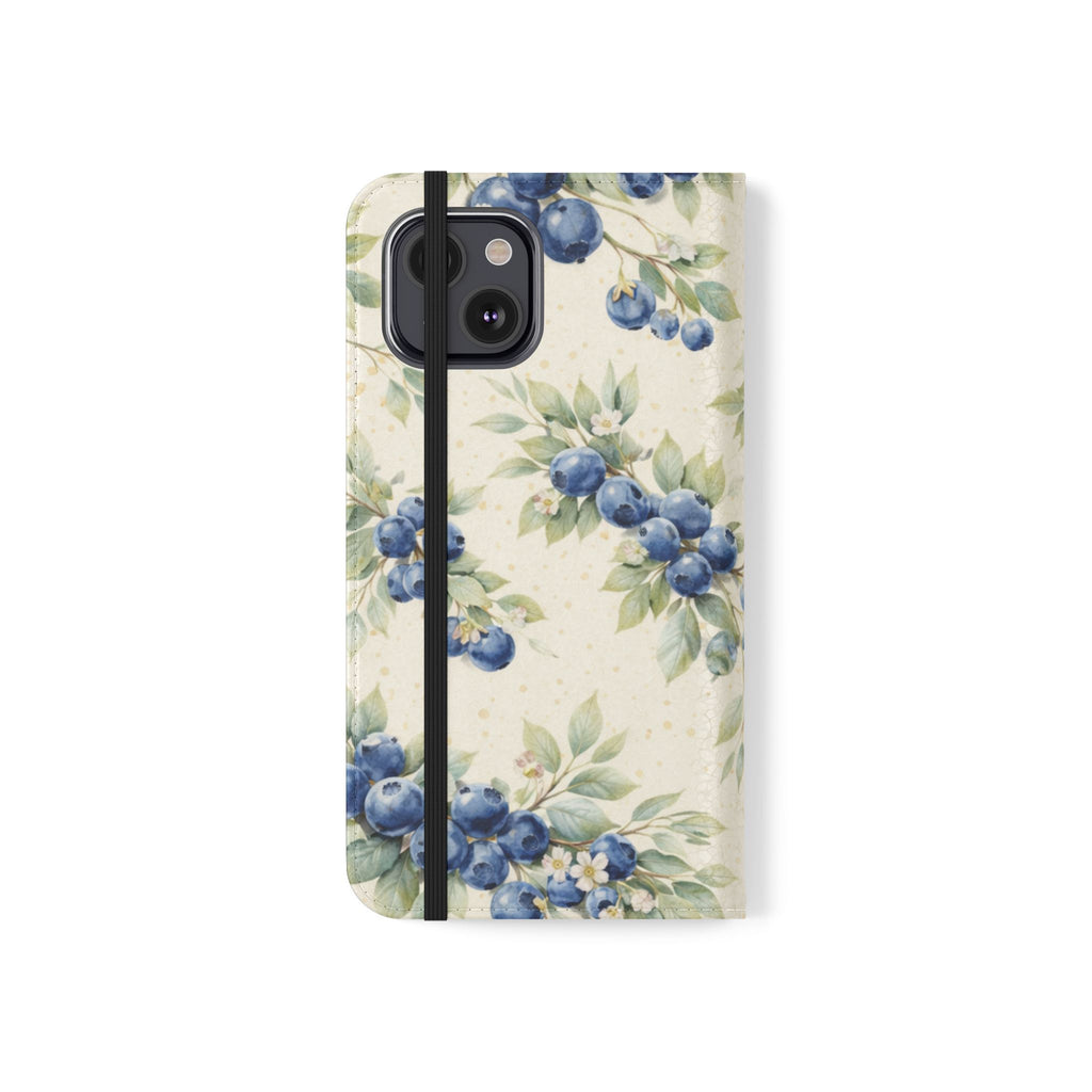 Blueberry Watercolor Pattern Flip Case | Phone Wallet, Card Slots