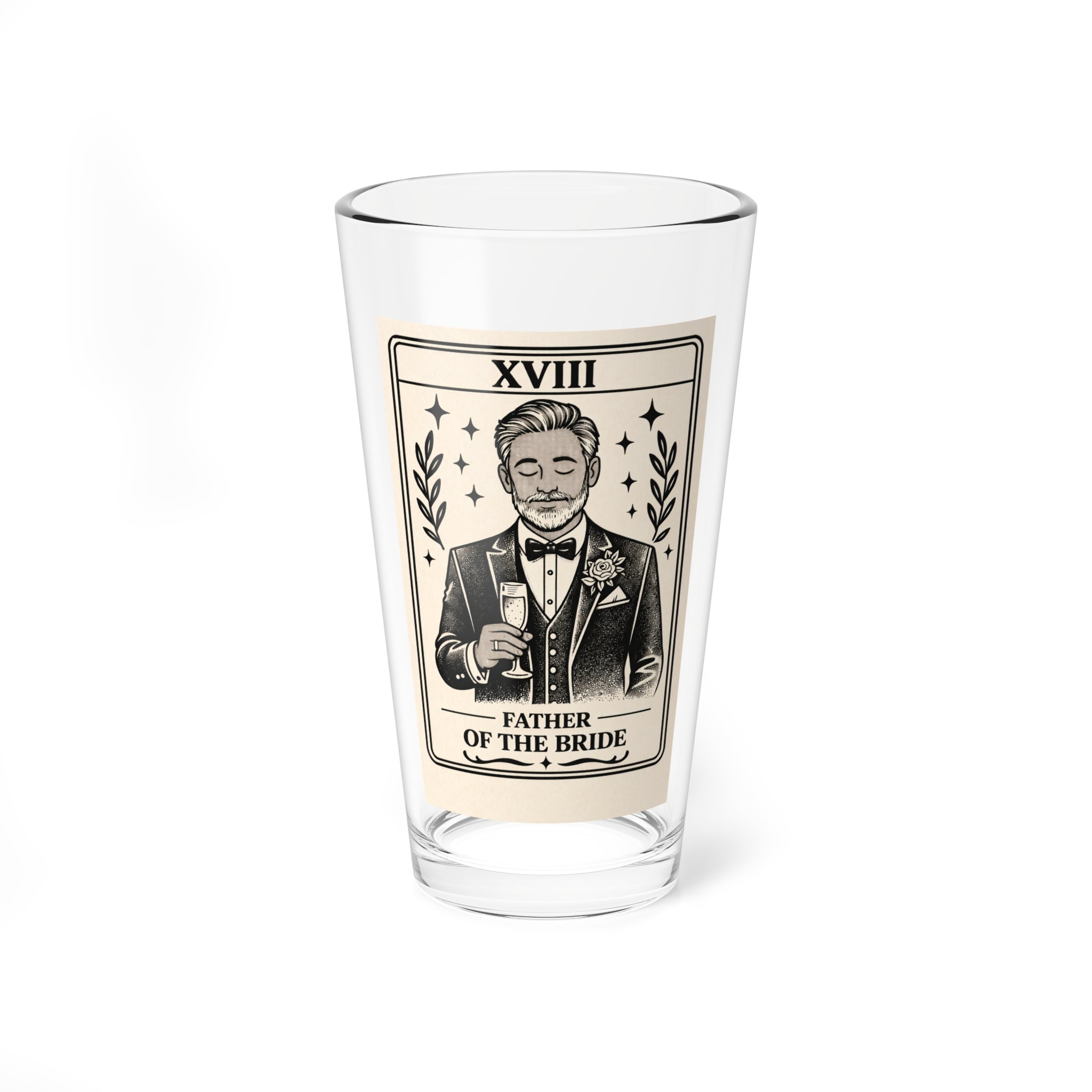 Father of the Bride Tarot Card Mixing Glass, 16oz | Groomsmen Barware