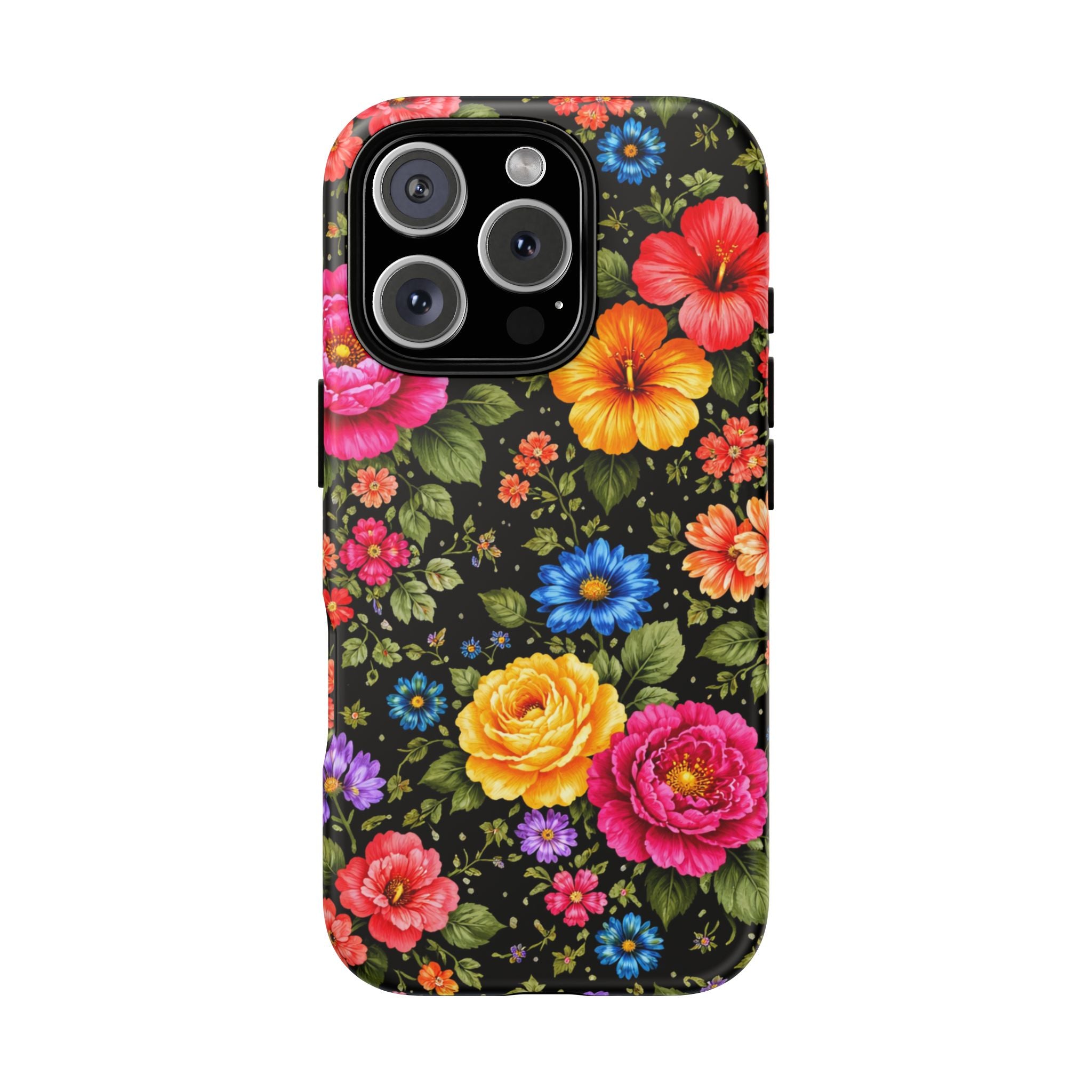 Vintage Floral Pattern Phone Case | Colorful Roses on Black