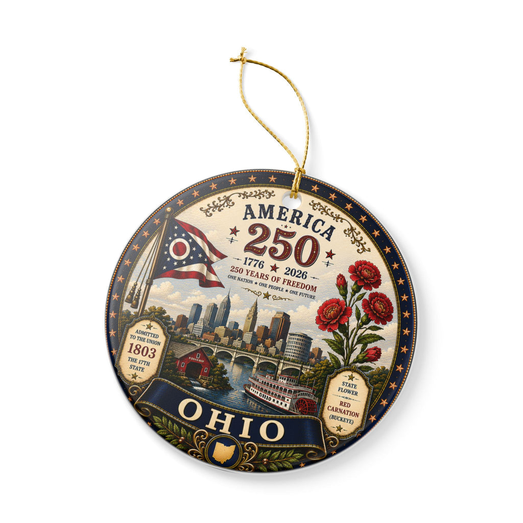Ohio 250th Anniversary Ceramic Ornament – America 1776–2026 Commemorative Decoration