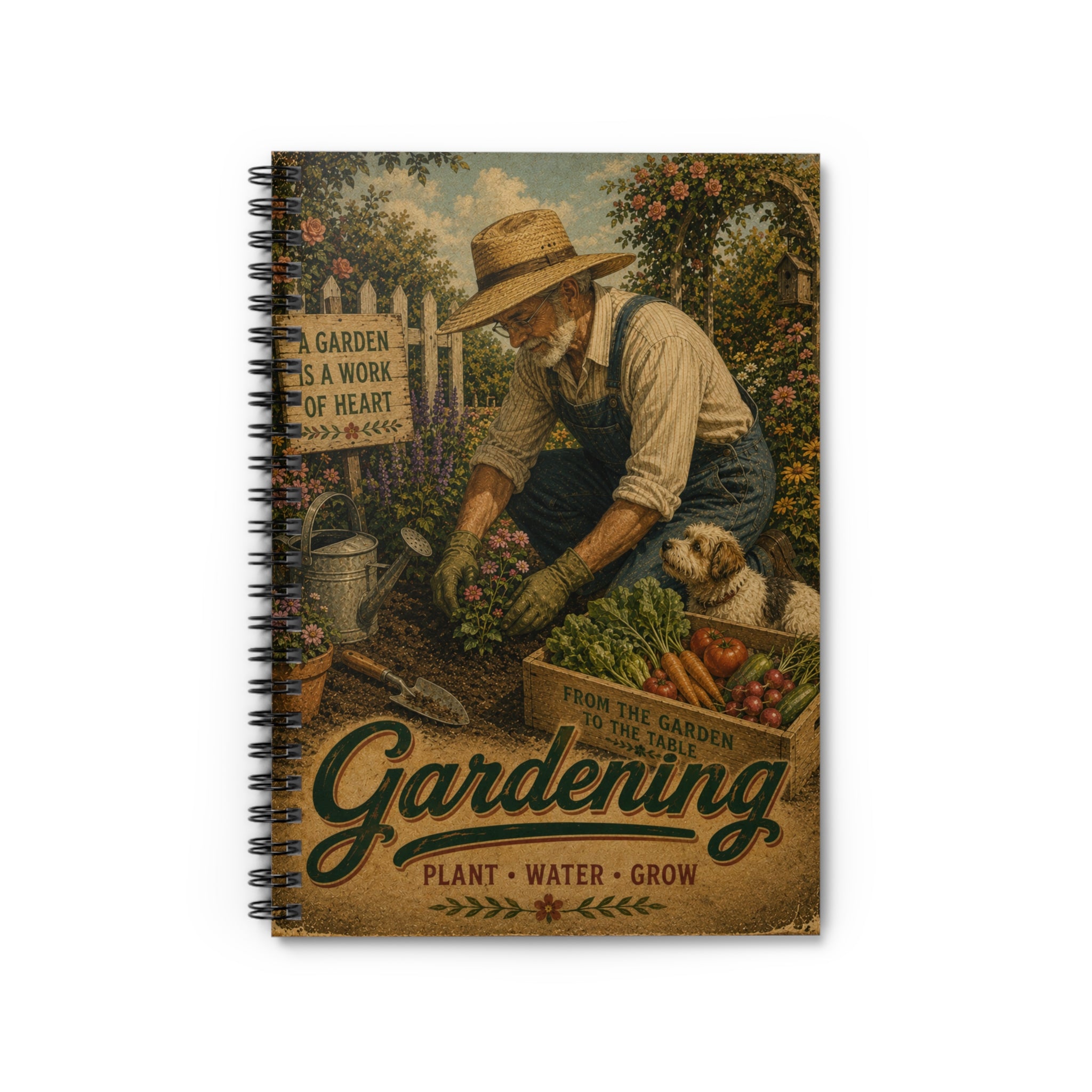 Vintage Gardener Illustration Spiral Notebook | Gardening Plant Water Grow