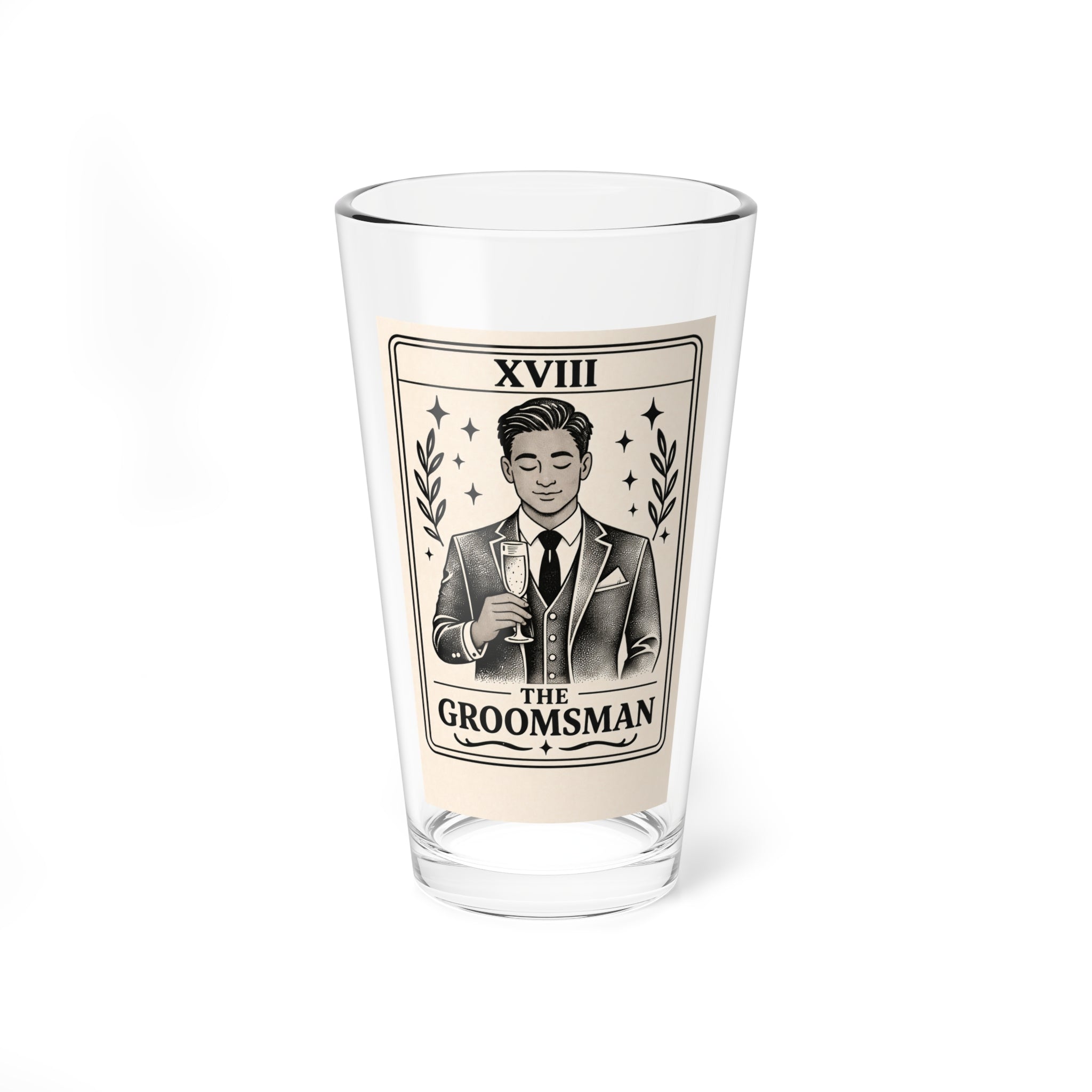 The Groomsman Tarot Card Mixing Glass, 16oz