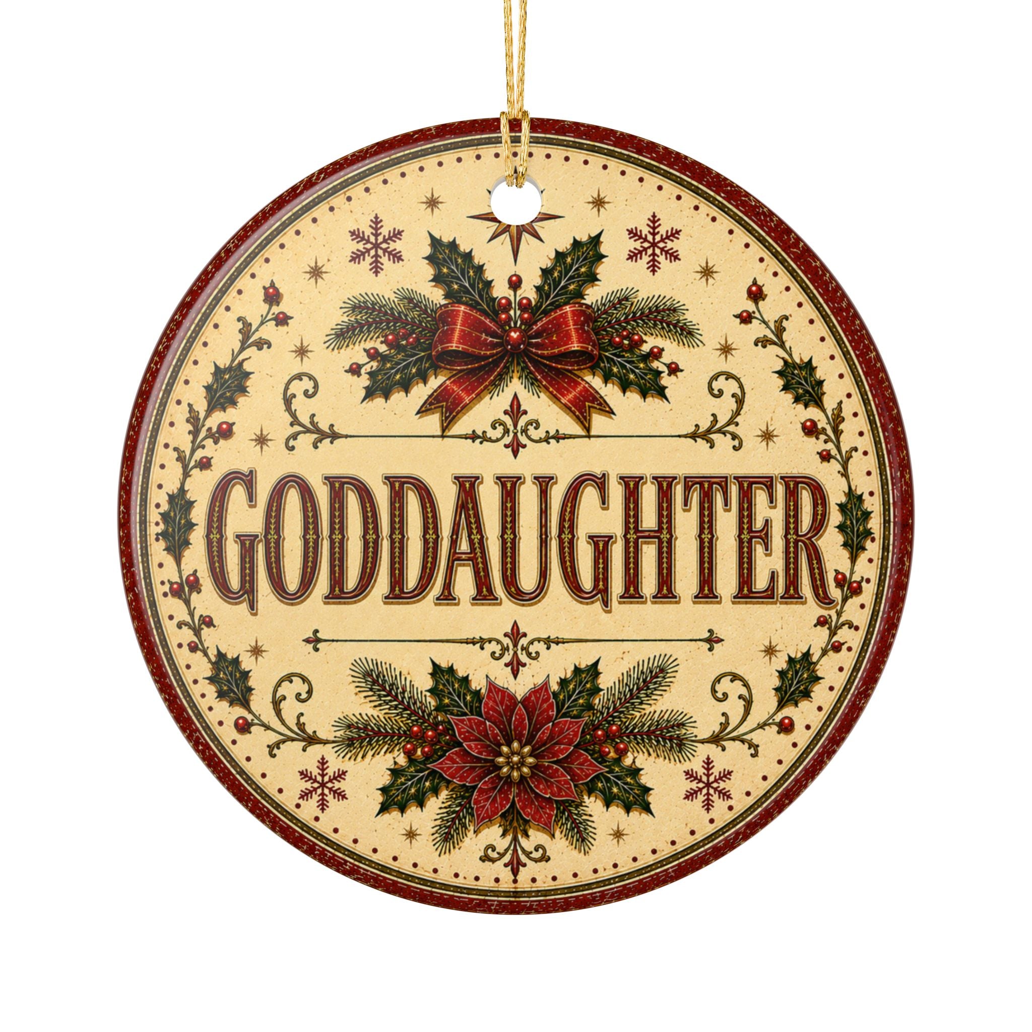 Goddaughter Christmas Ornament Ceramic Decoration | Poinsettia Holly Holiday