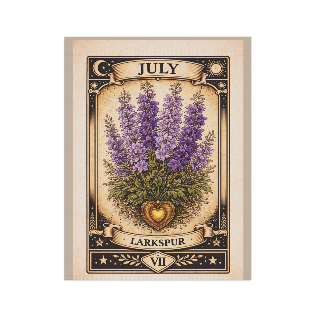 July Larkspur Garden Flag | Floral House Banner, Birth Month Botanical