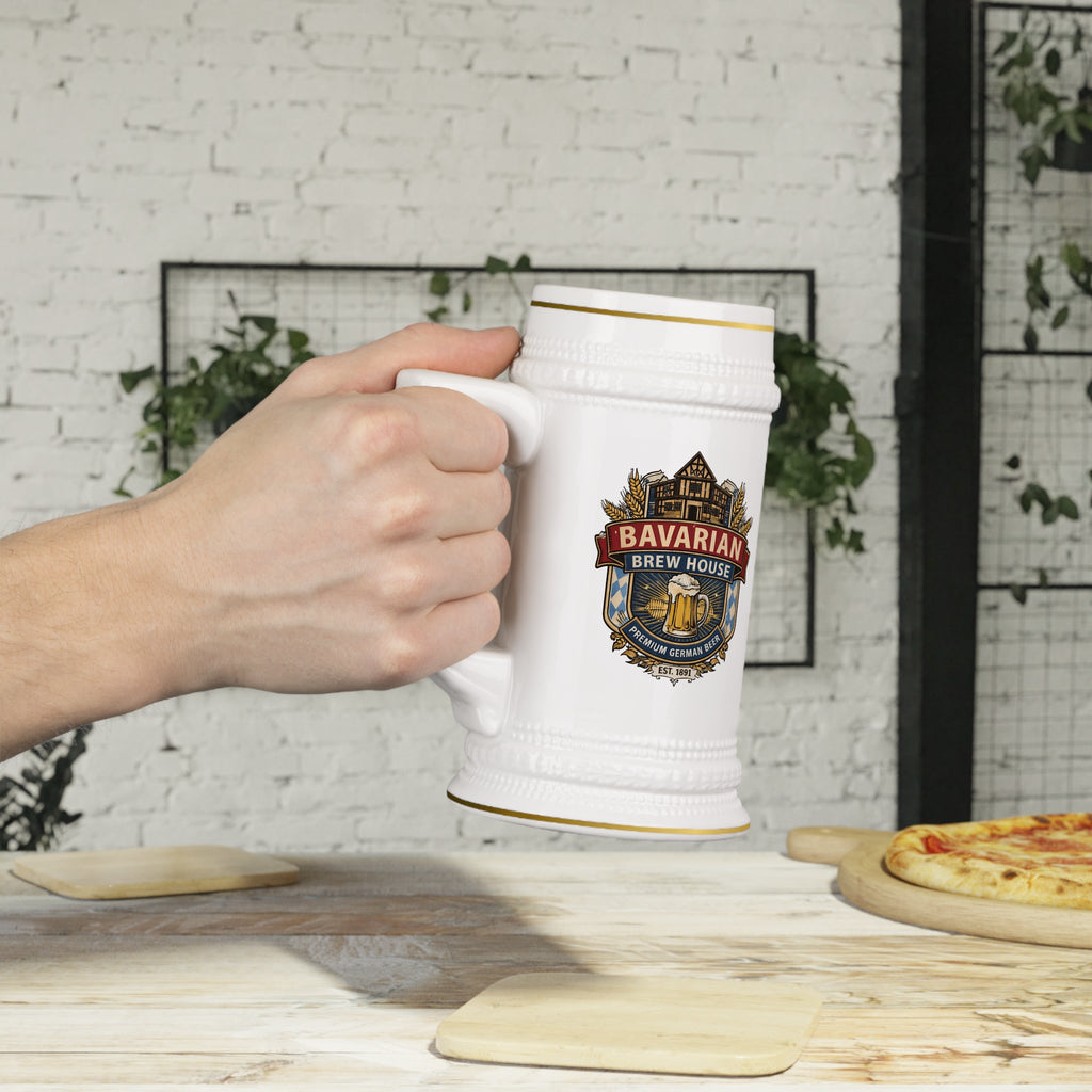 Bavarian Brew House Crest Beer Stein | Ceramic Oktoberfest Mug