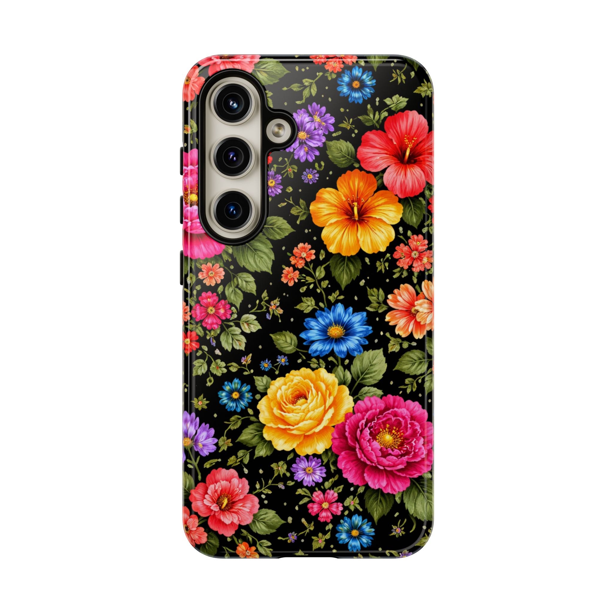 Vintage Floral Pattern Phone Case | Colorful Roses on Black