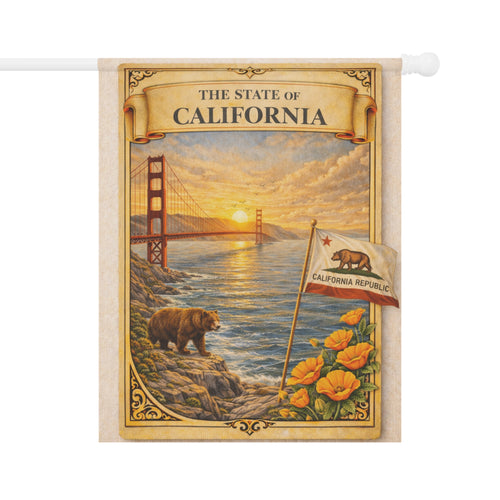 California State Scenic Poster Garden Flag | House Banner, Golden Gate, Bear & Poppies