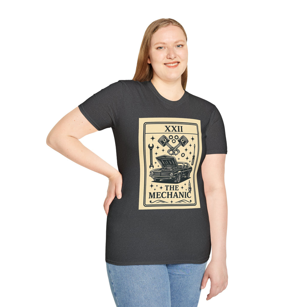 Tarot Mechanic Illustration T-Shirt | The Mechanic card, car engine tools