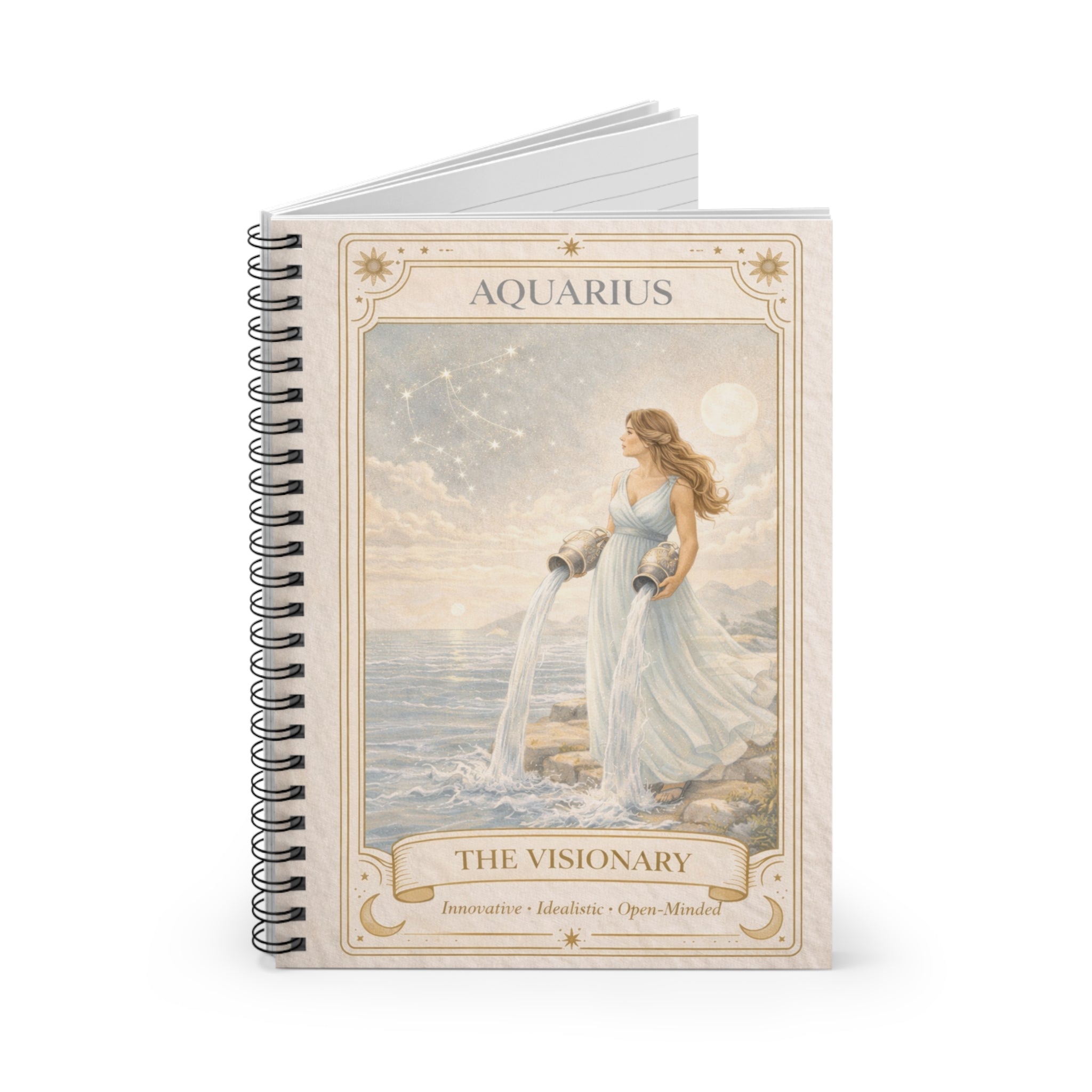 Aquarius Zodiac Spiral Notebook — "The Visionary" Ruled Journal