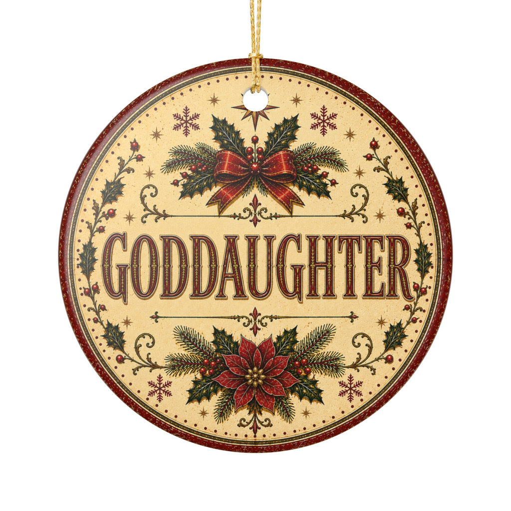 Goddaughter Christmas Ornament Ceramic Decoration | Poinsettia Holly Holiday