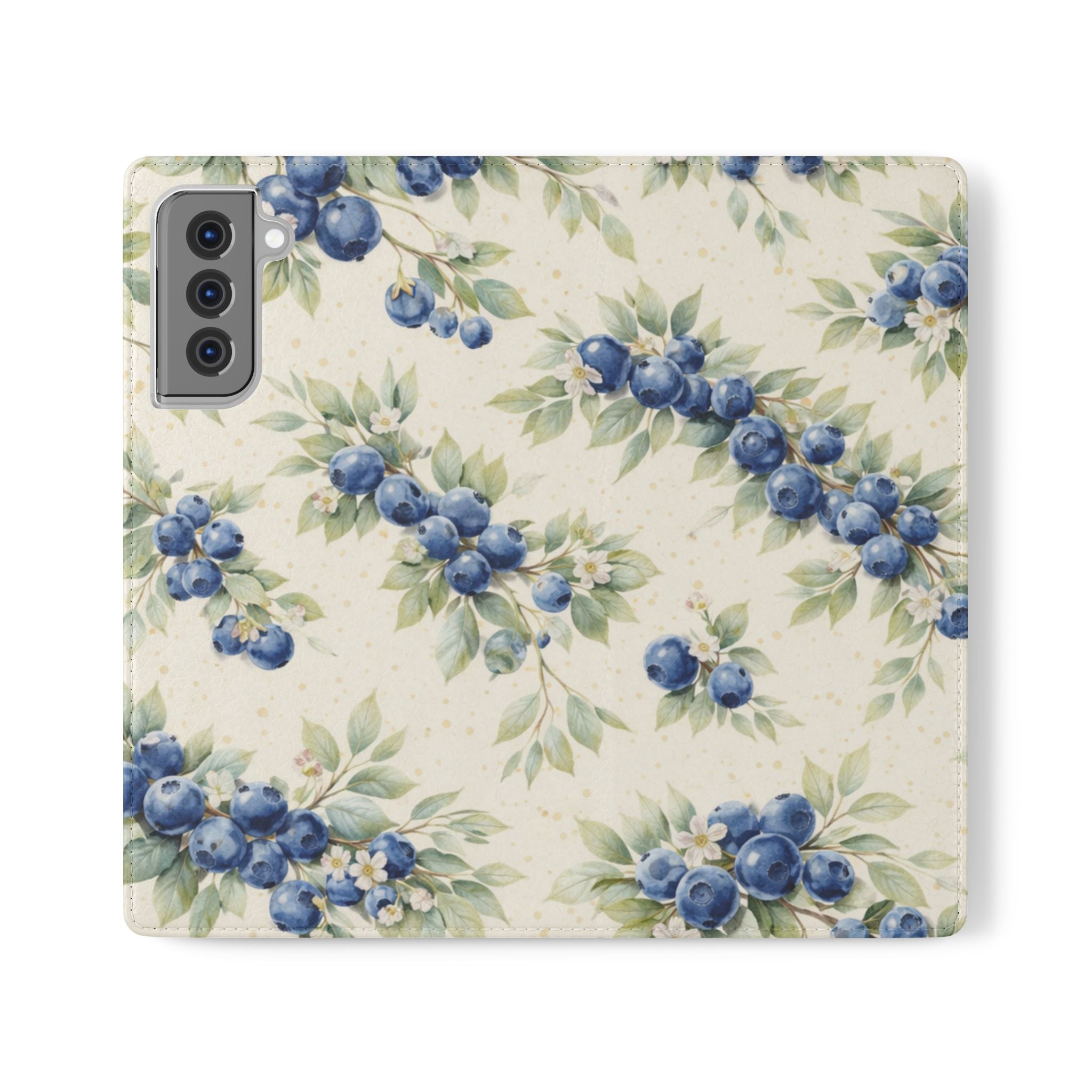 Blueberry Watercolor Pattern Flip Case | Phone Wallet, Card Slots