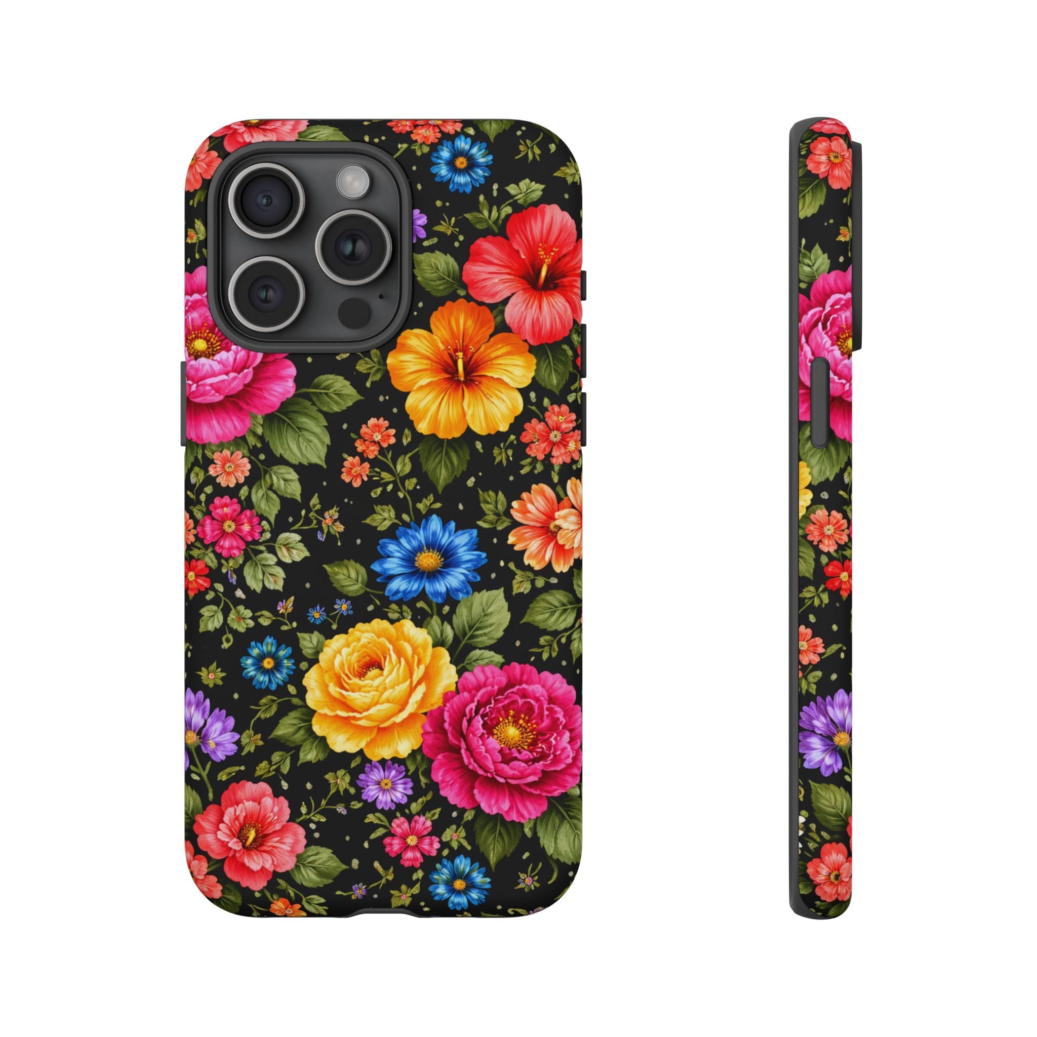 Vintage Floral Pattern Phone Case | Colorful Roses on Black