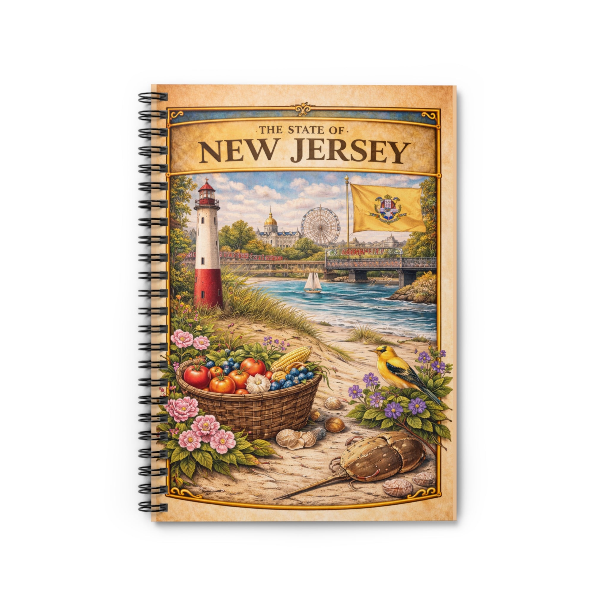 The State of New Jersey Illustrated Cover Spiral Notebook | Ruled Journal