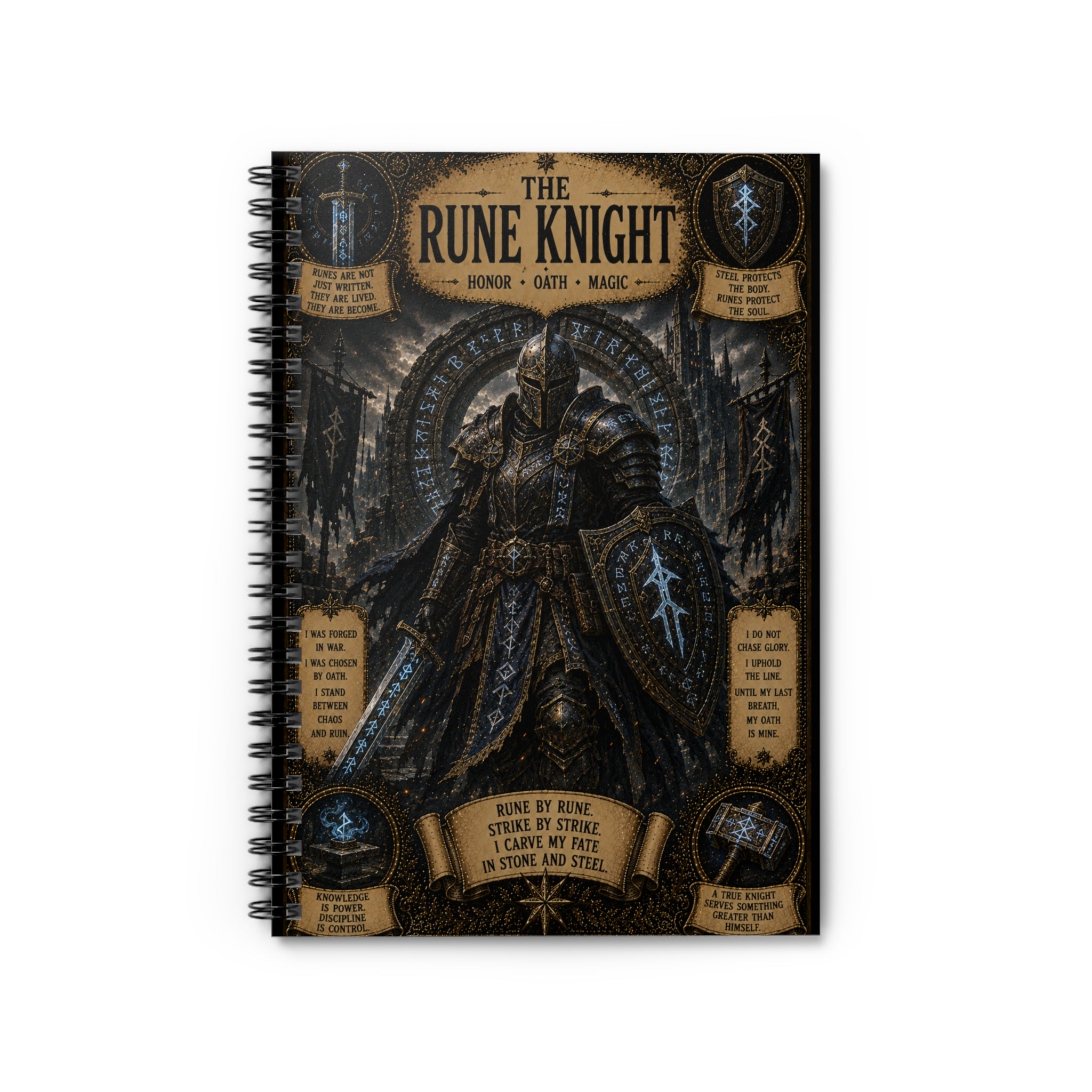 Rune Knight Illustration Spiral Notebook | Fantasy Armor, Magic Runes