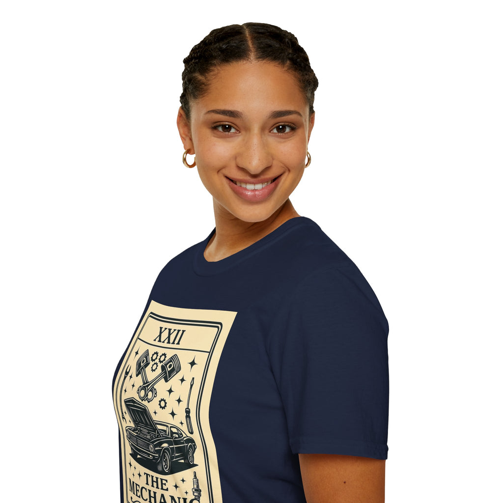 Tarot Mechanic Illustration T-Shirt | The Mechanic card, car engine tools