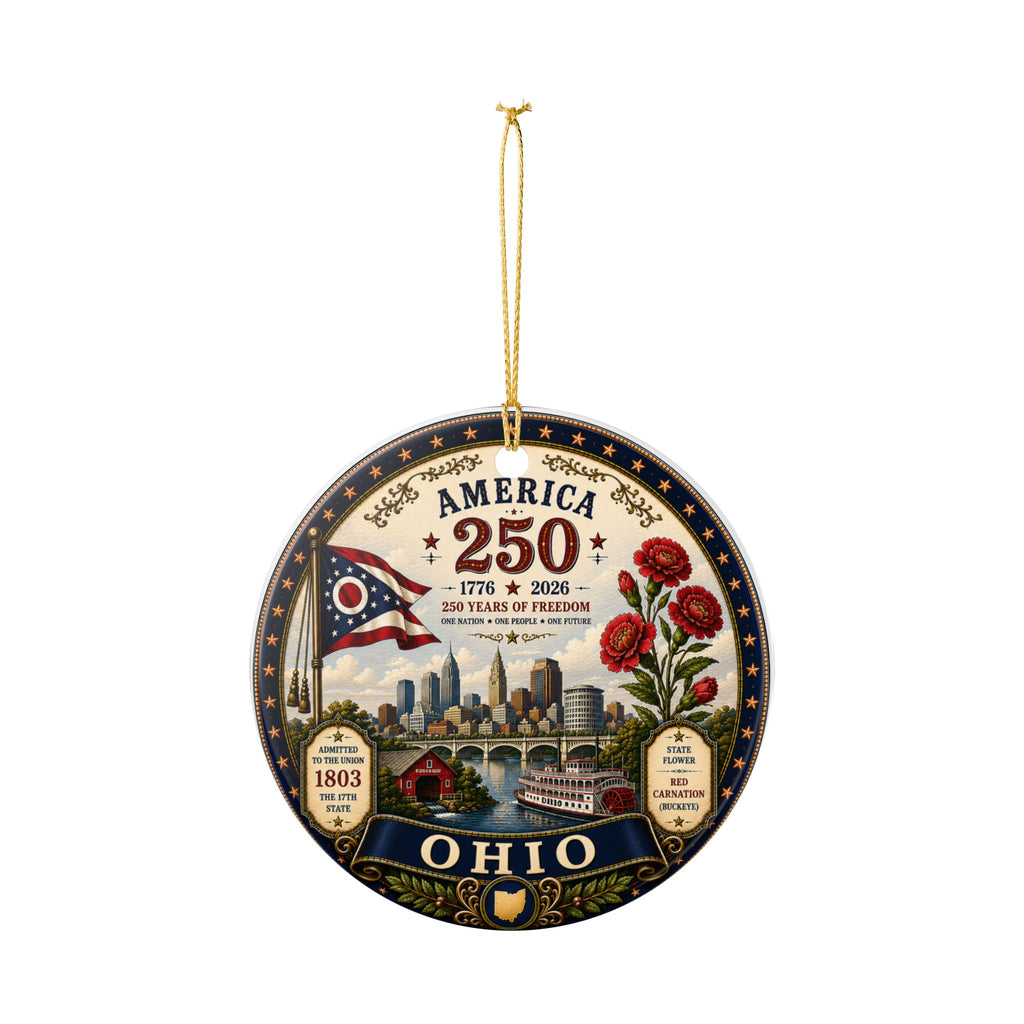Ohio 250th Anniversary Ceramic Ornament – America 1776–2026 Commemorative Decoration