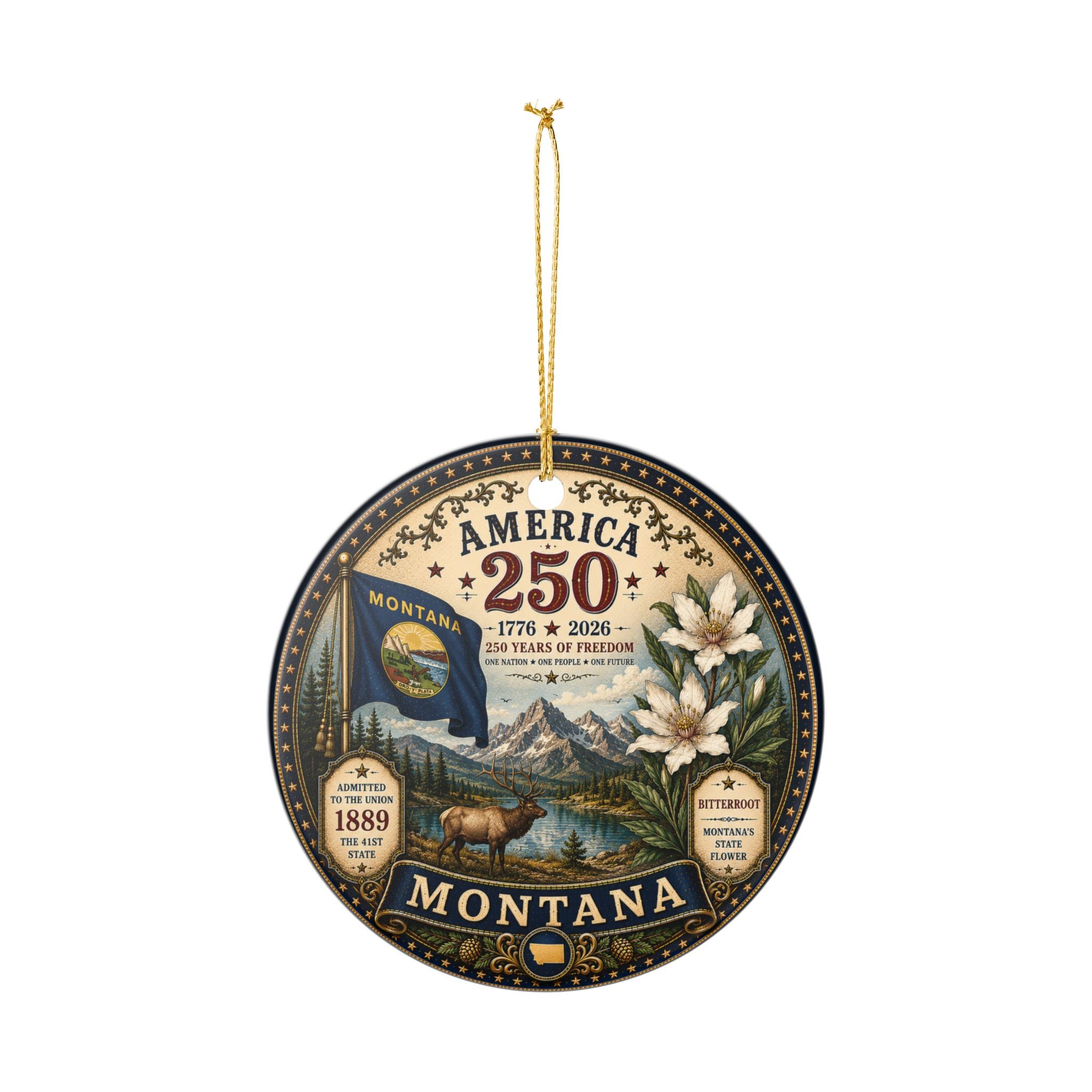 Montana State Seal America 250 Ornament | Ceramic Holiday Decoration