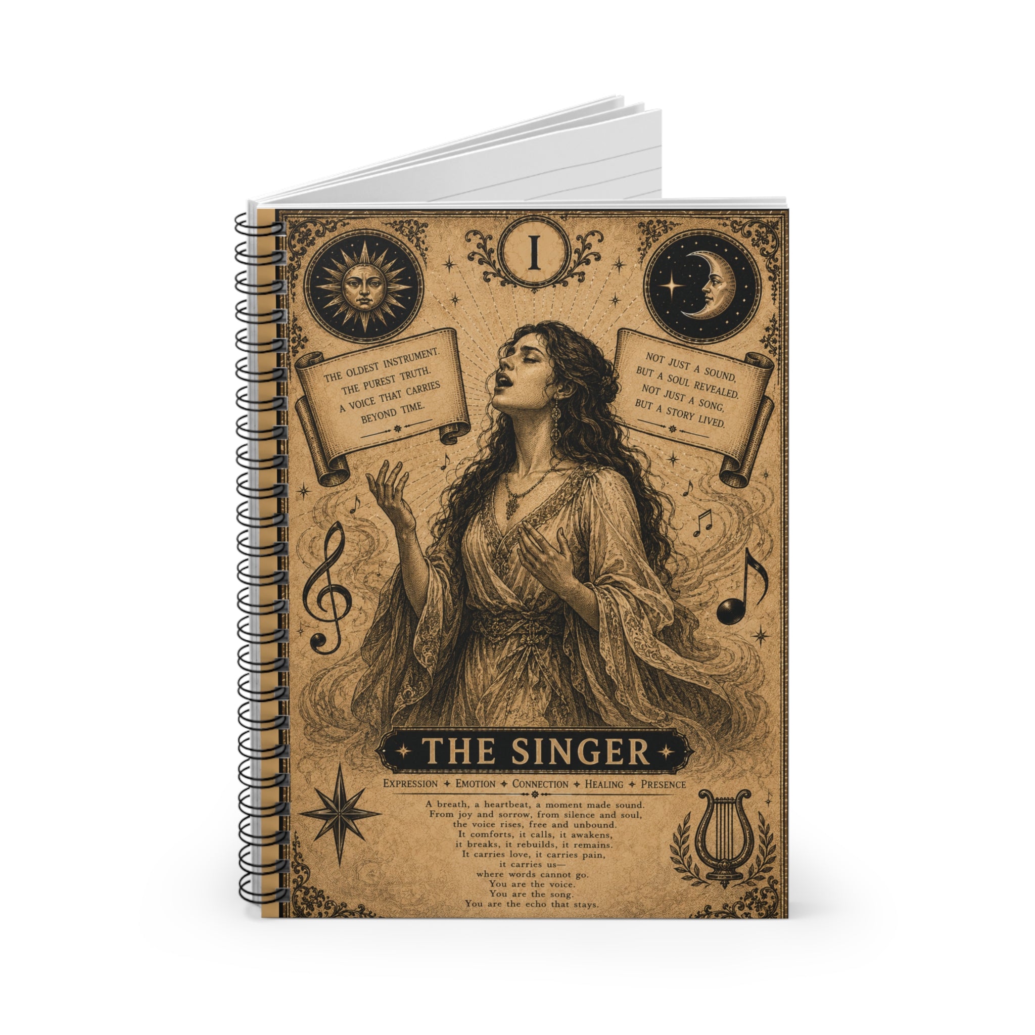 Vintage Opera Singer Spiral Notebook | Ruled Journal, Music Illustration