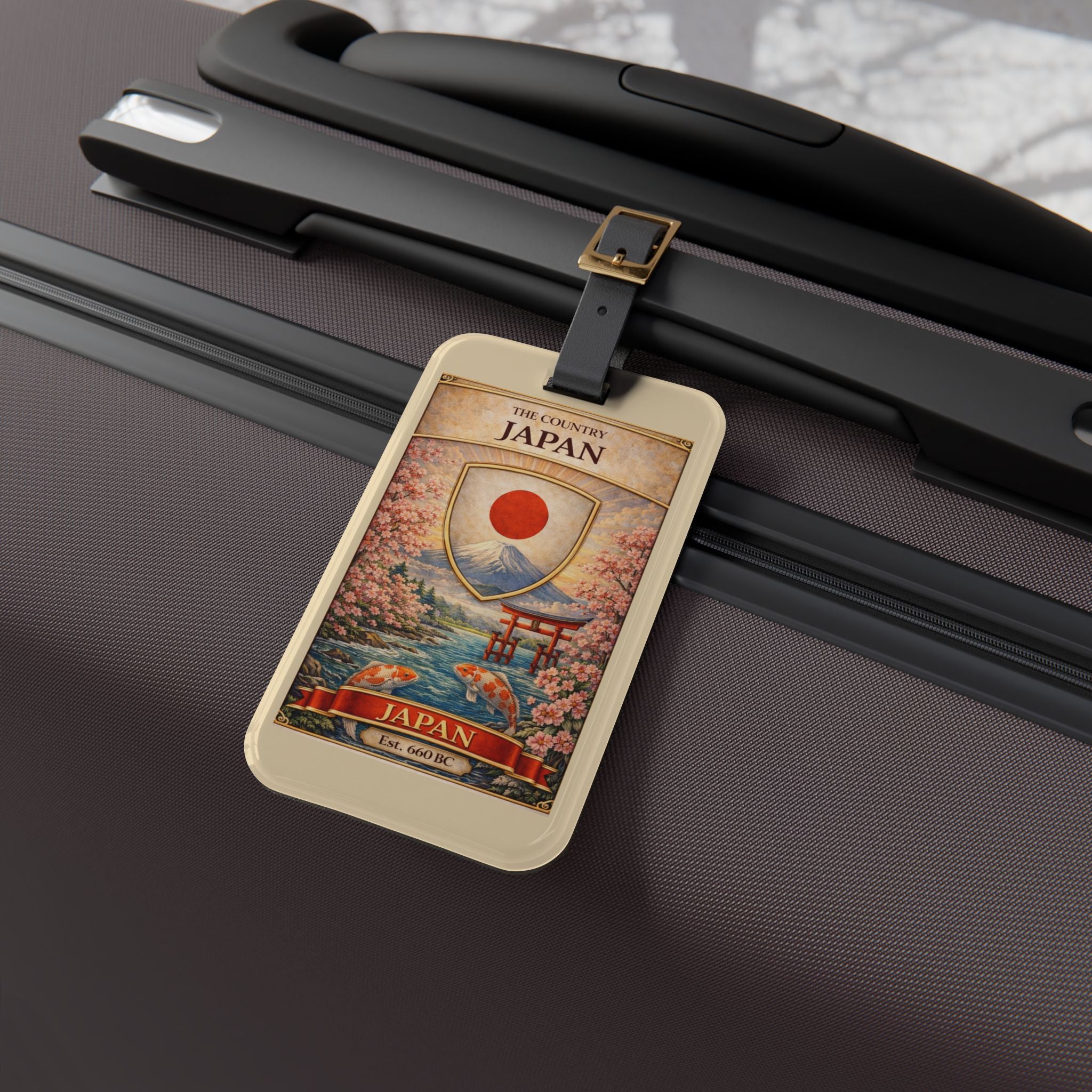 Japan travel poster Luggage Tag | Cherry Blossoms, Mount Fuji, Rising Sun