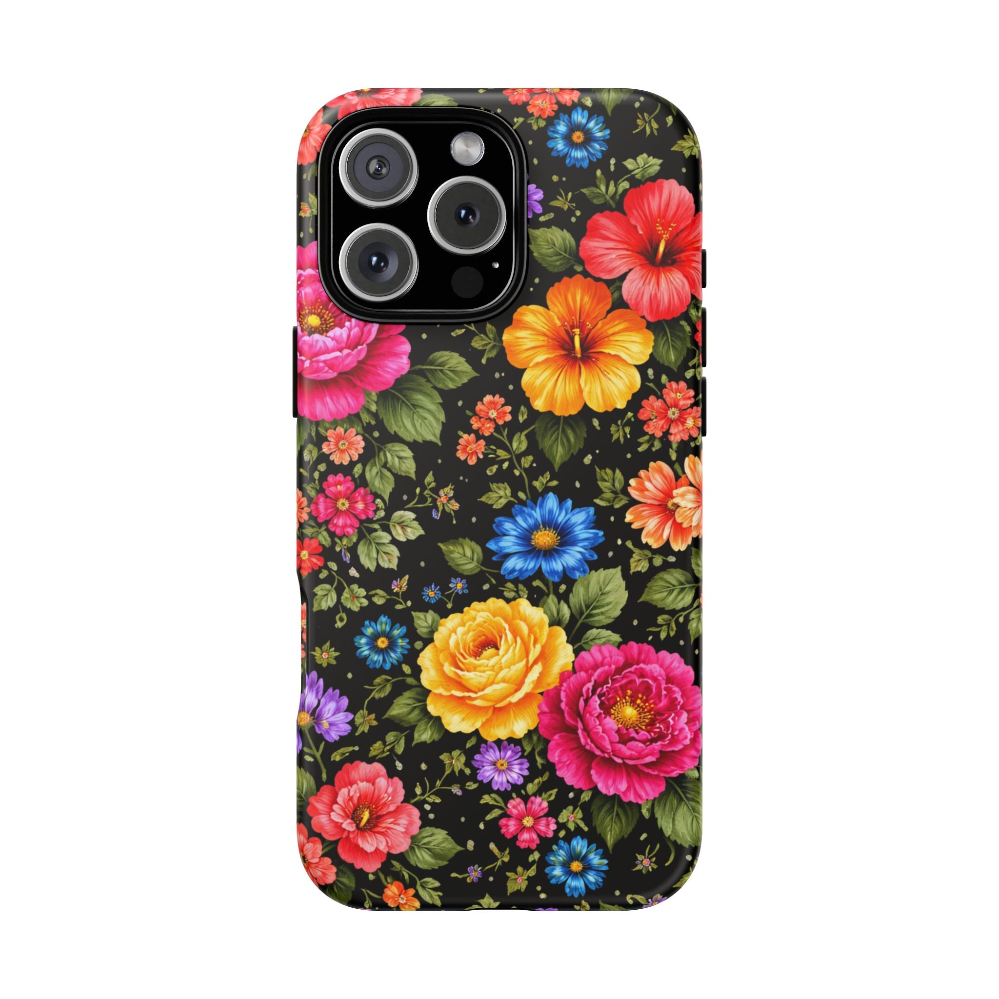 Vintage Floral Pattern Phone Case | Colorful Roses on Black