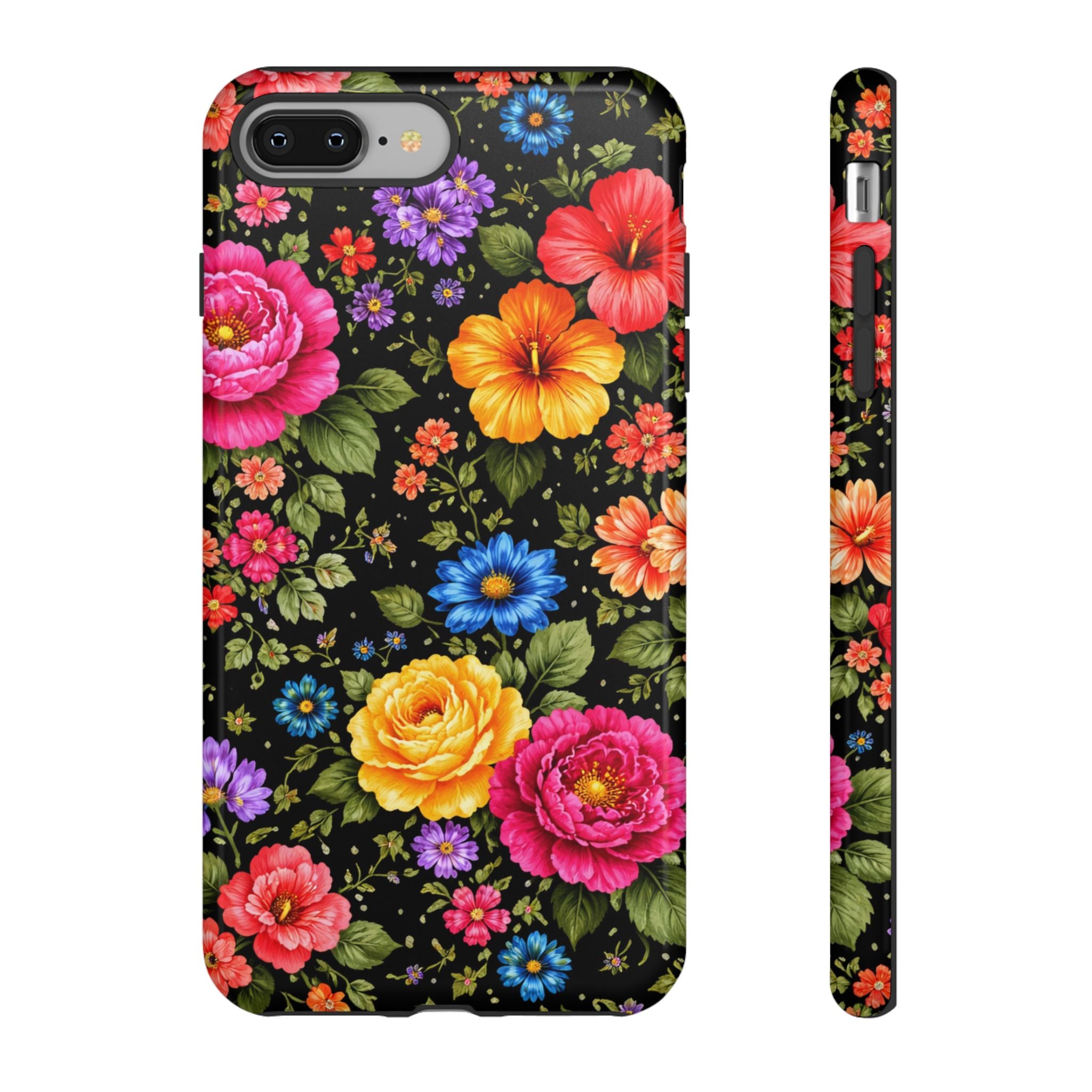 Vintage Floral Pattern Phone Case | Colorful Roses on Black