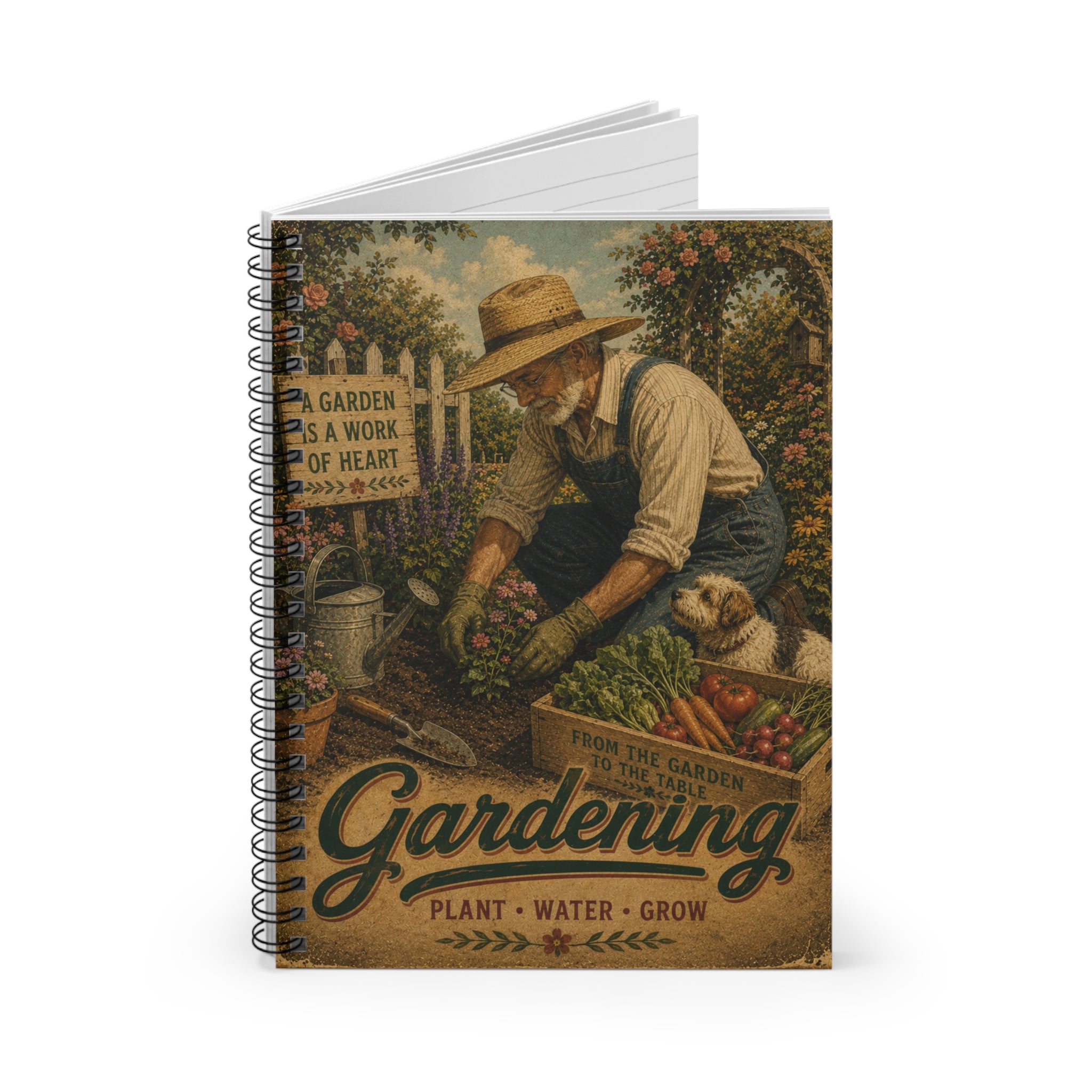 Vintage Gardener Illustration Spiral Notebook | Gardening Plant Water Grow