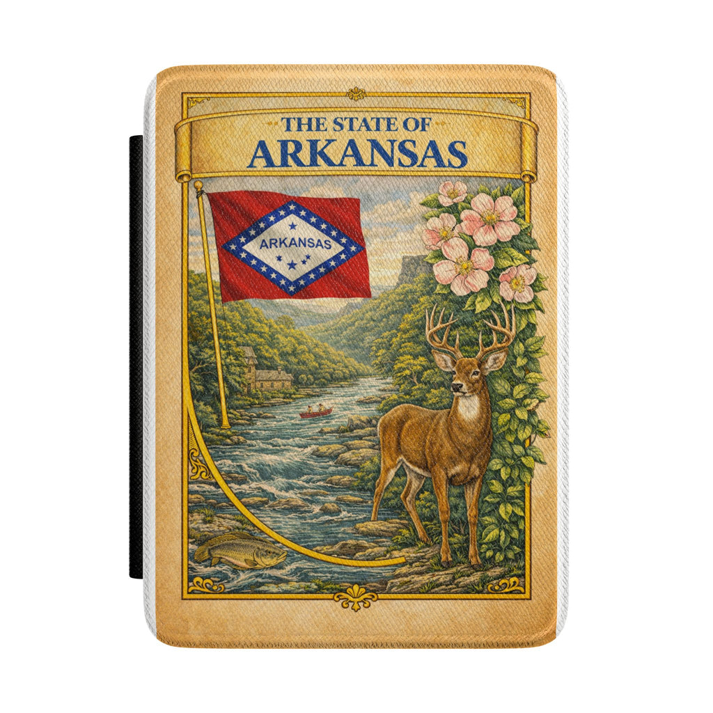 Arkansas State Vintage Scenic Deer Kindle Case | State Flag, River, Dogwood