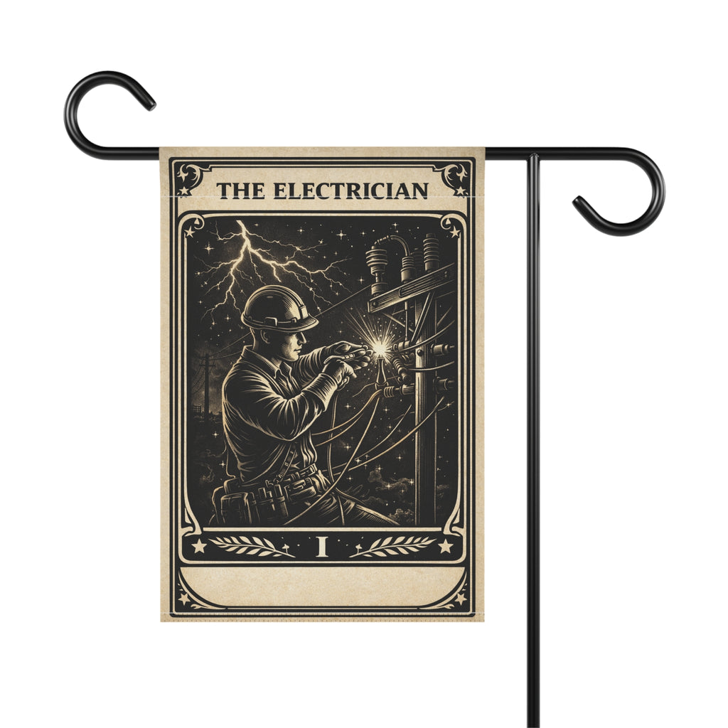 The Electrician tarot-style Garden Banner | Vintage lineman illustration