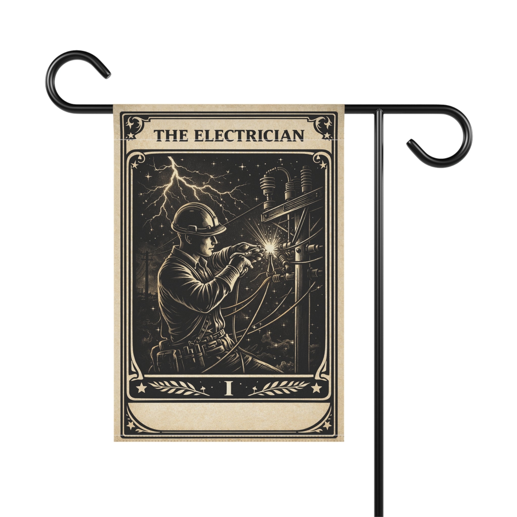 The Electrician tarot-style Garden Banner | Vintage lineman illustration