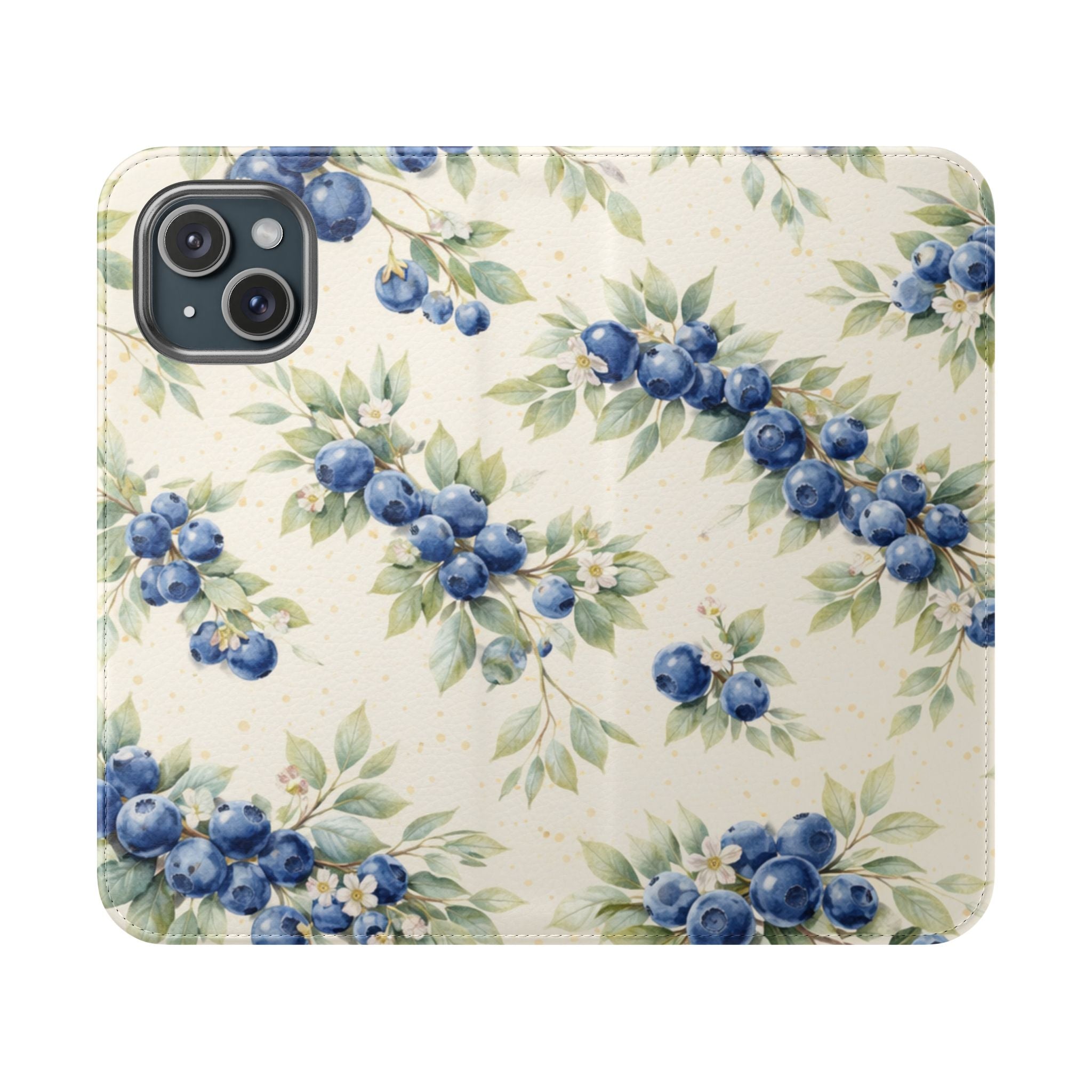 Blueberry Watercolor Pattern Flip Case | Phone Wallet, Card Slots
