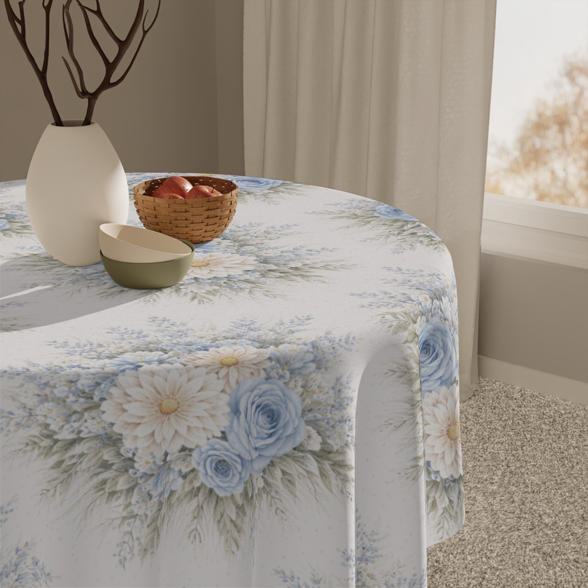 Blue Rose Bouquet Tablecloth | Floral Vintage Pattern, Cottagecore Dining
