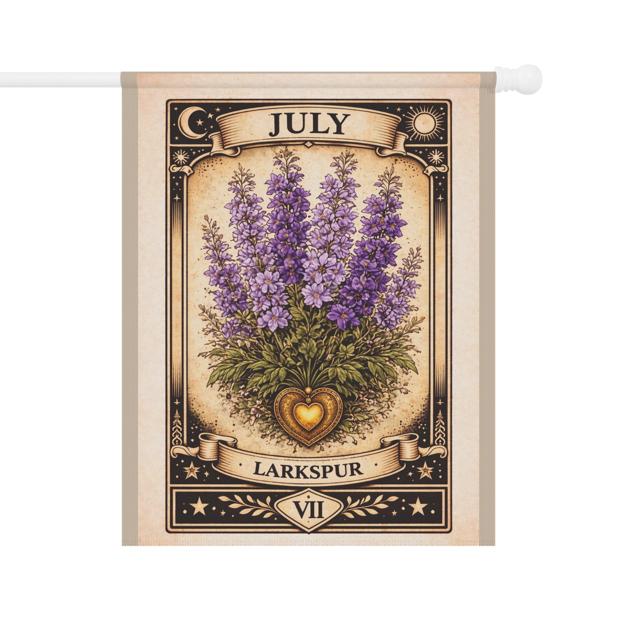 July Larkspur Garden Flag | Floral House Banner, Birth Month Botanical