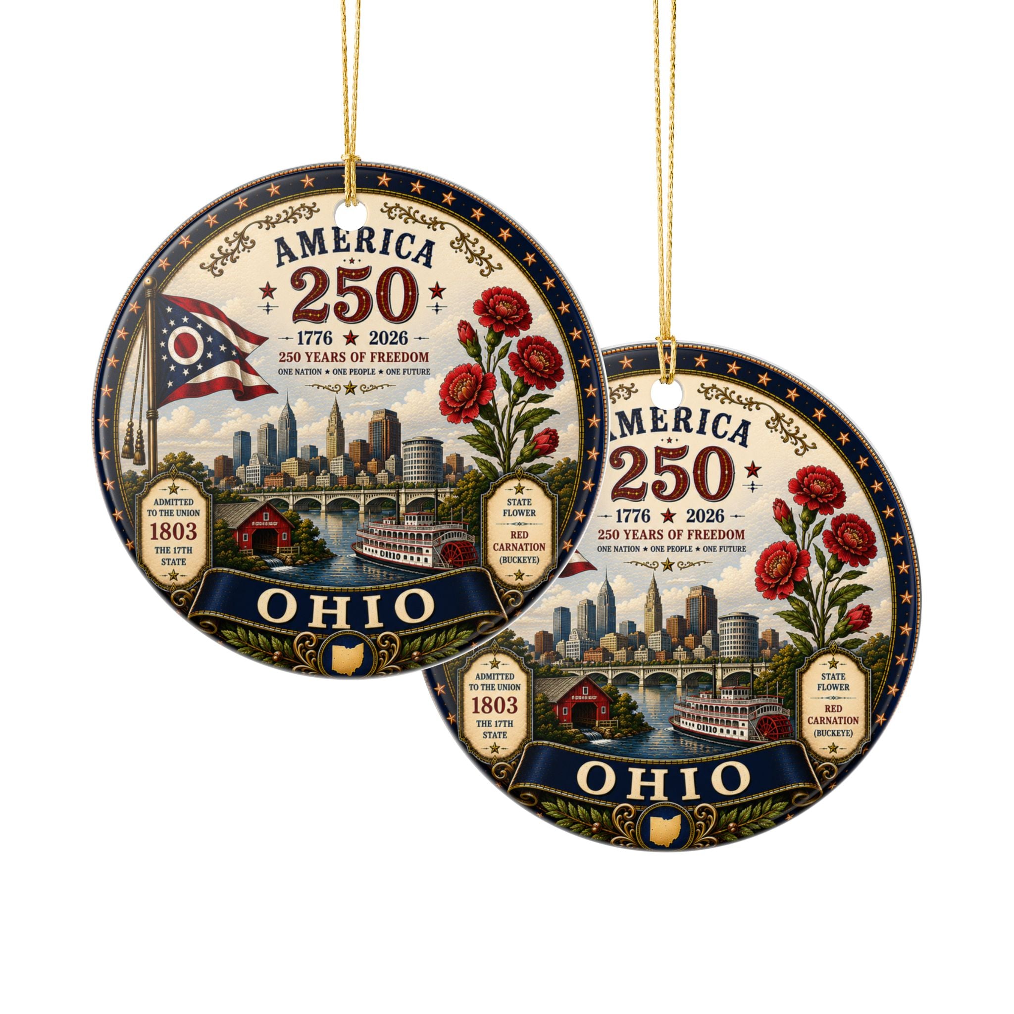 Ohio 250th Anniversary Ceramic Ornament – America 1776–2026 Commemorative Decoration