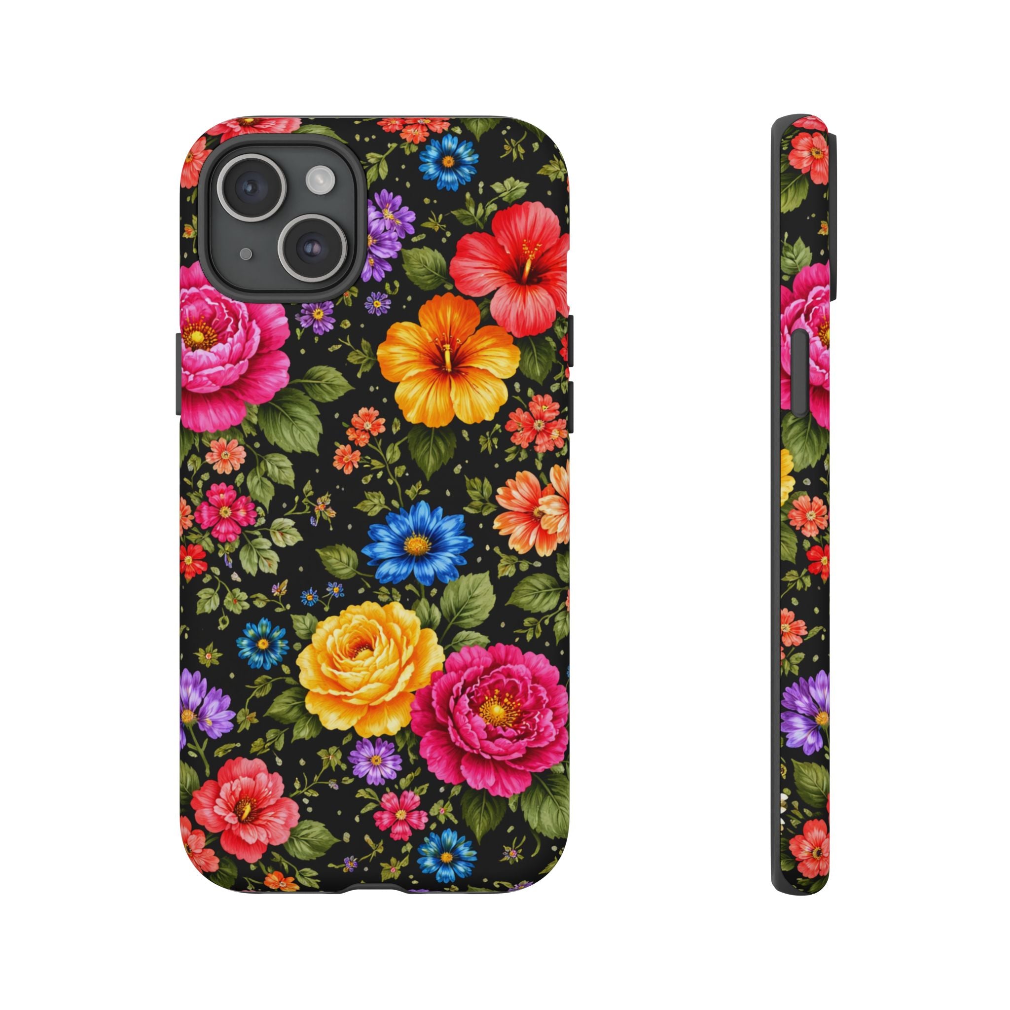 Vintage Floral Pattern Phone Case | Colorful Roses on Black