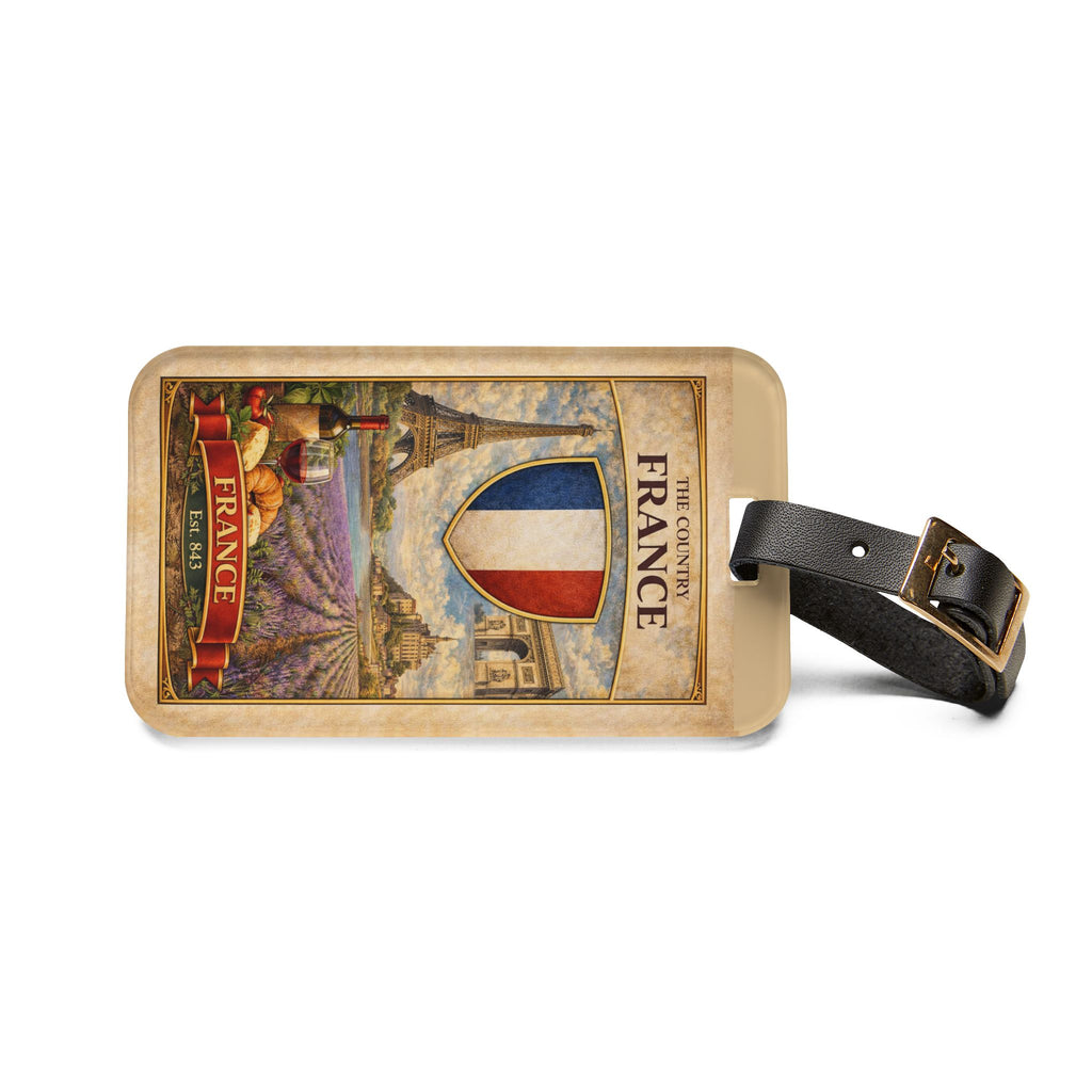 France Vintage Crest Luggage Tag | Eiffel Tower Lavender Fields