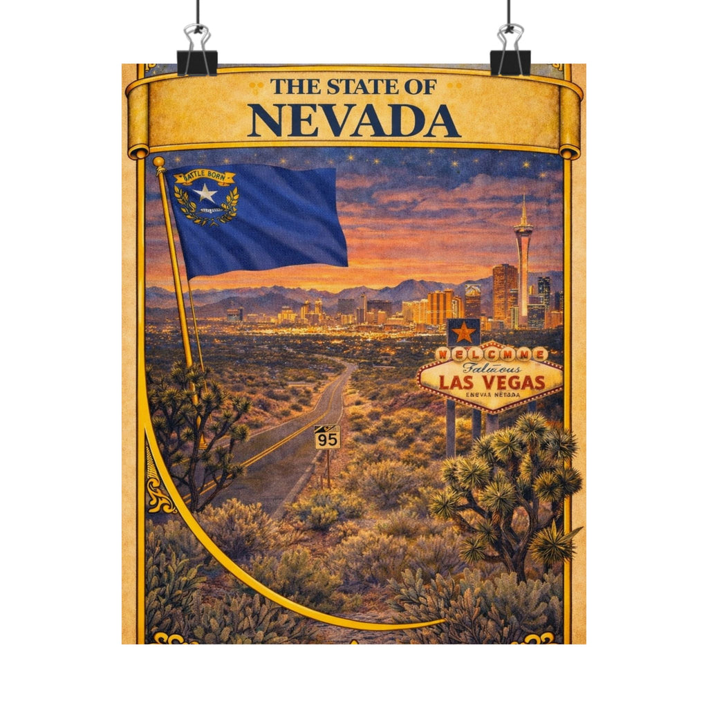 Nevada Vintage Travel Poster Matte Vertical Poster | Las Vegas State Flag