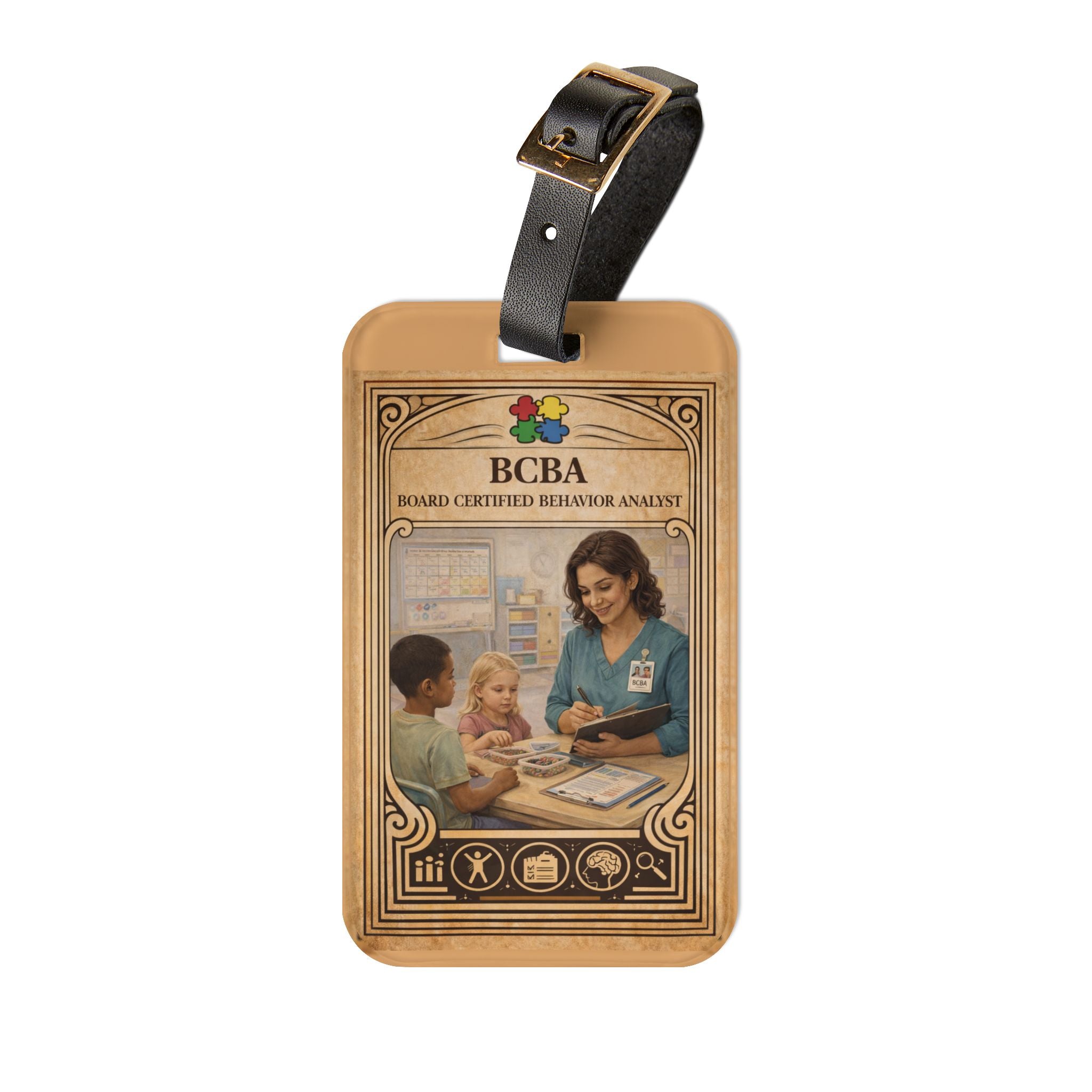 BCBA Board Certified Behavior Analyst Luggage Tag | Retro Classroom Illustration