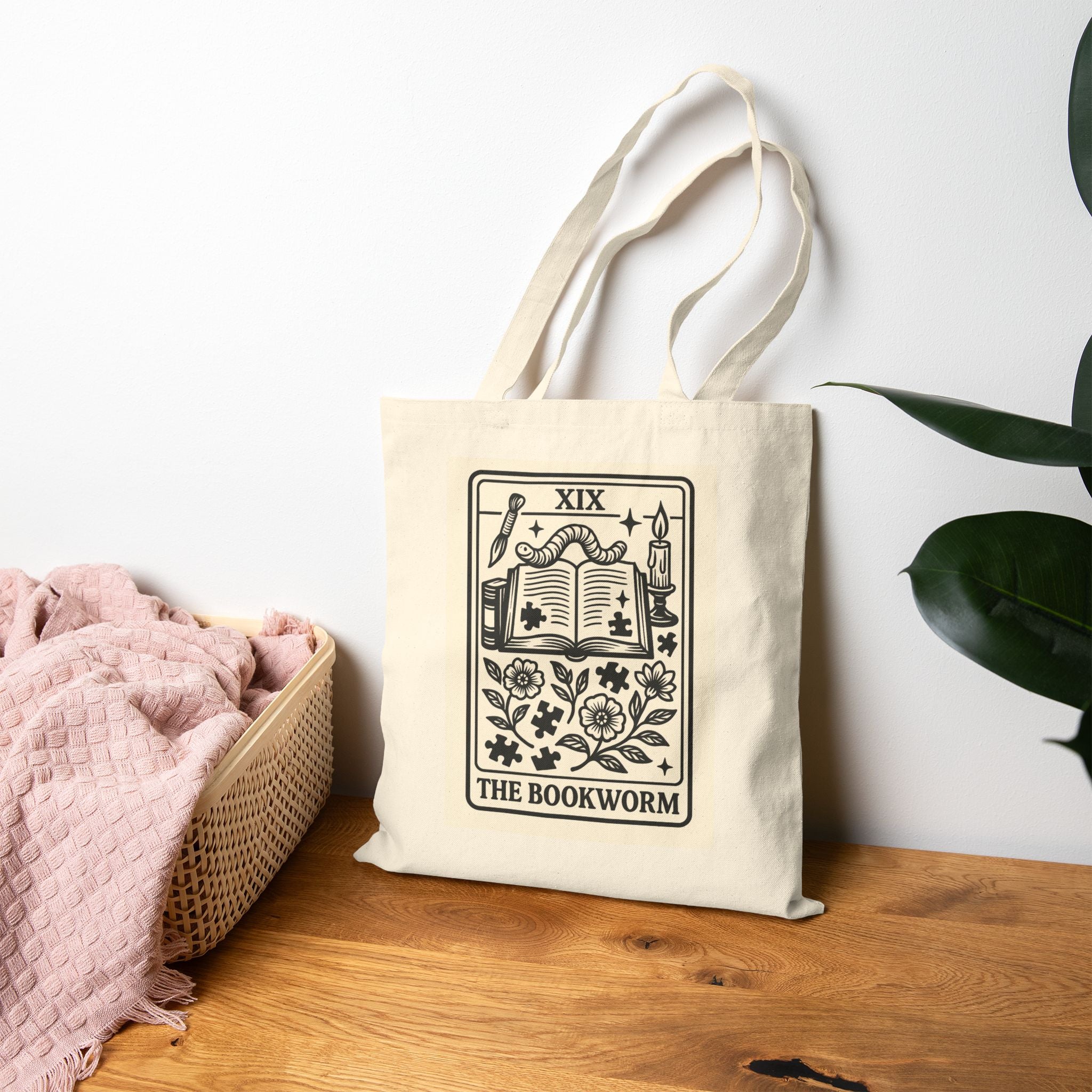 The Bookworm Tote Bag | Tarot Style Open Book Illustration, Reading Lover