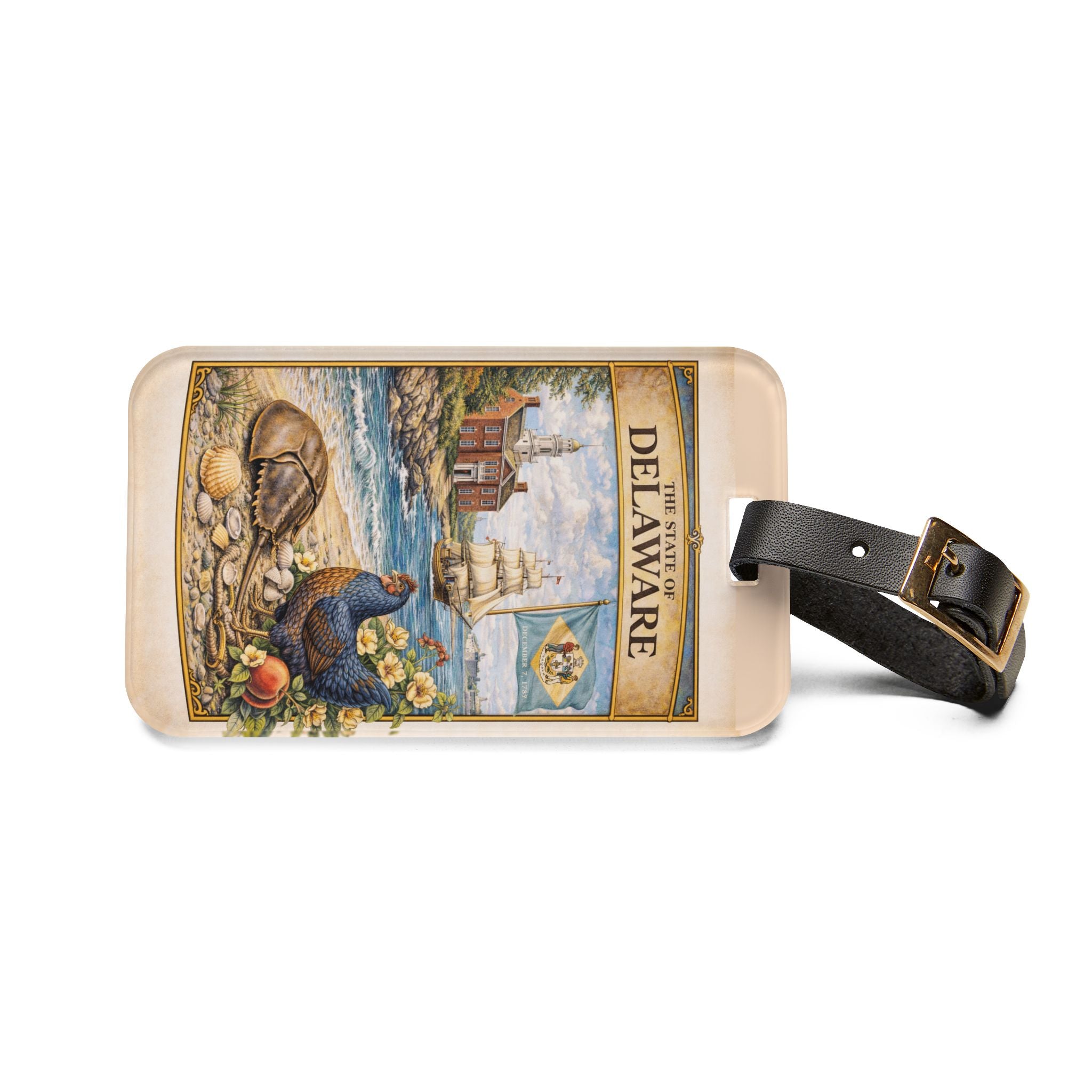 Delaware State Vintage Illustration Luggage Tag | Coastal Peaches & Ship