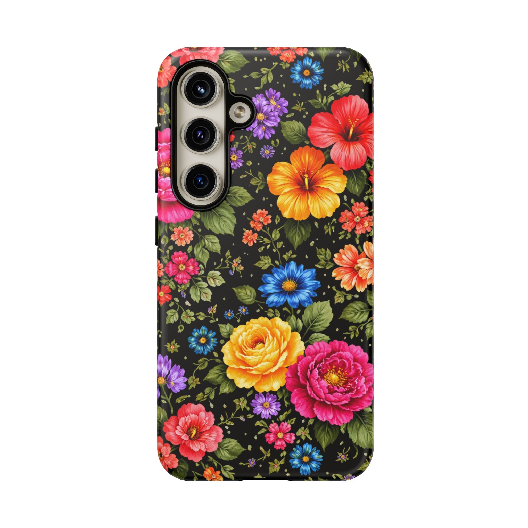 Vintage Floral Pattern Phone Case | Colorful Roses on Black
