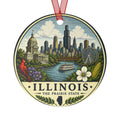 Illinois Skyline Ornament | Metal State Ornament, Chicago Riverboat & Cityscape