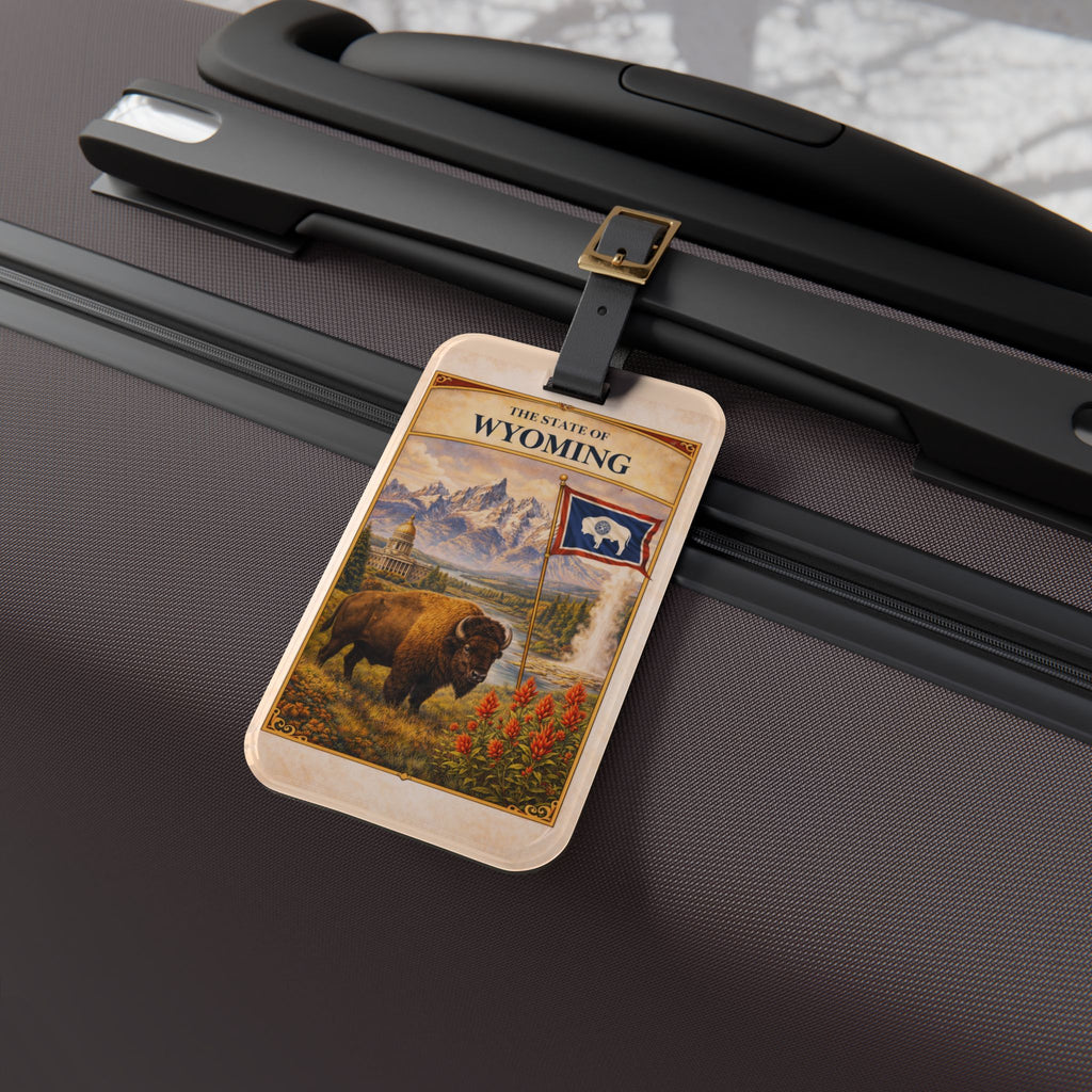 Wyoming State Buffalo Scenic Luggage Tag | Vintage Travel Badge