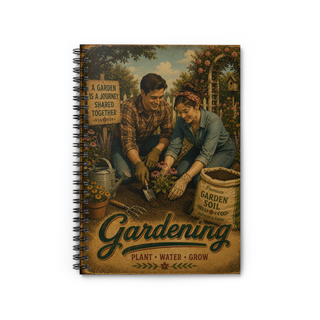 Vintage Gardening Couple Spiral Notebook | Ruled Journal, Plant Water Grow