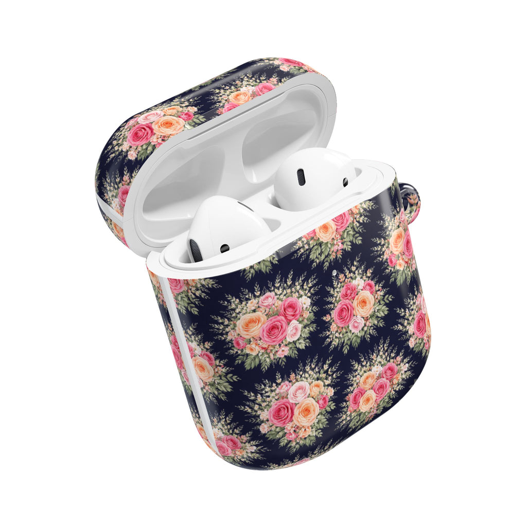 Vintage Floral Bouquet AirPod Case | Pink Roses on Navy