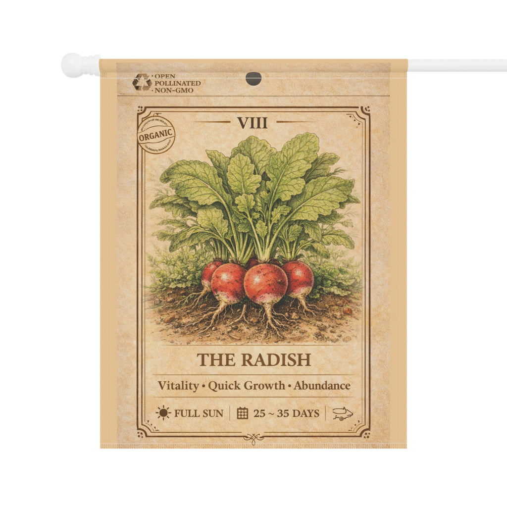 Vintage Radish Illustration Garden Flag | House Banner, Seed Packet Style