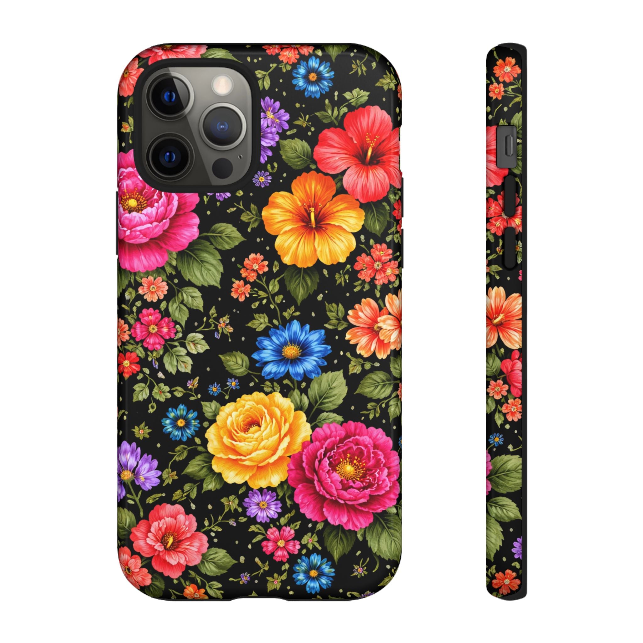 Vintage Floral Pattern Phone Case | Colorful Roses on Black