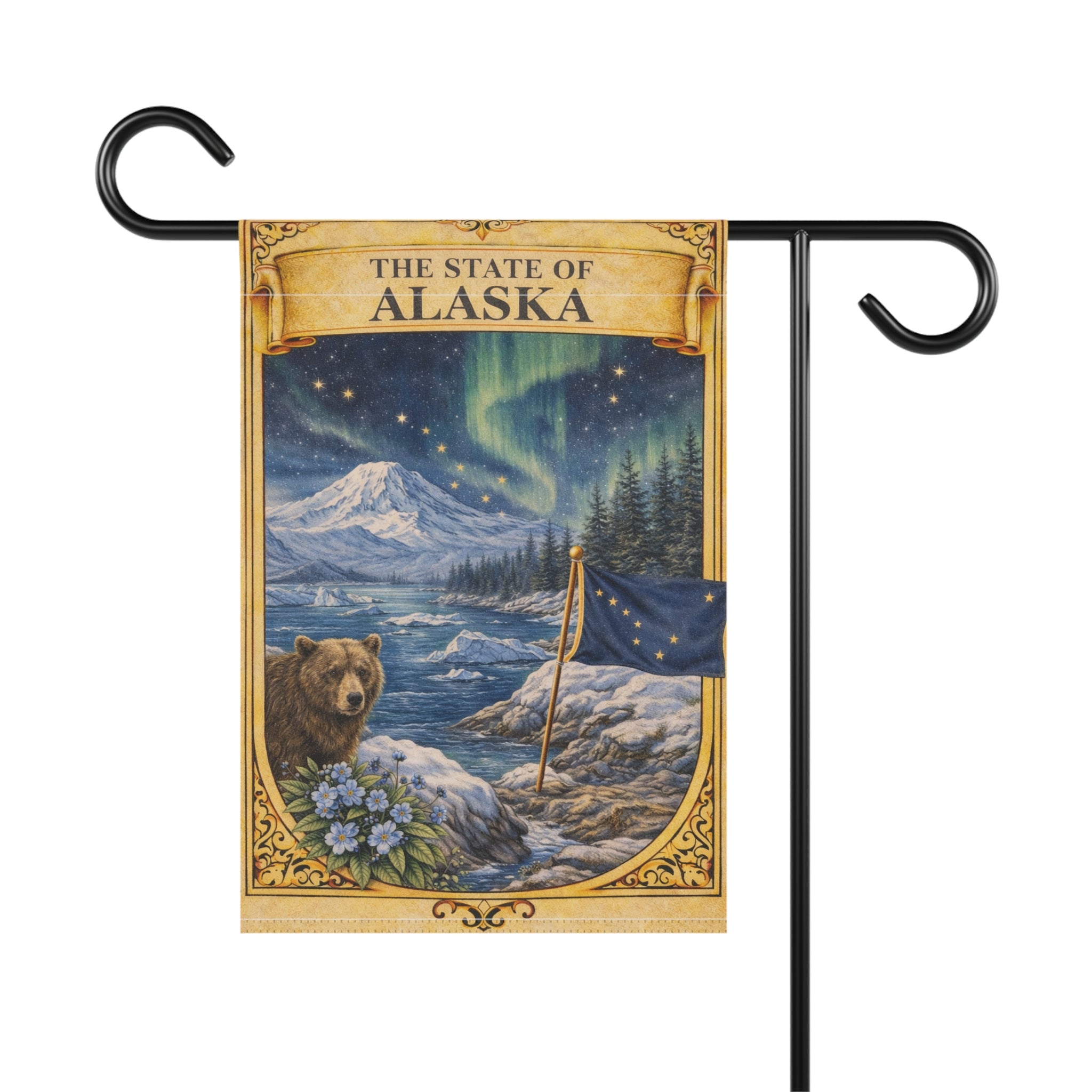 The State of Alaska Garden Banner | Alaska Flag, Northern Lights, Bear