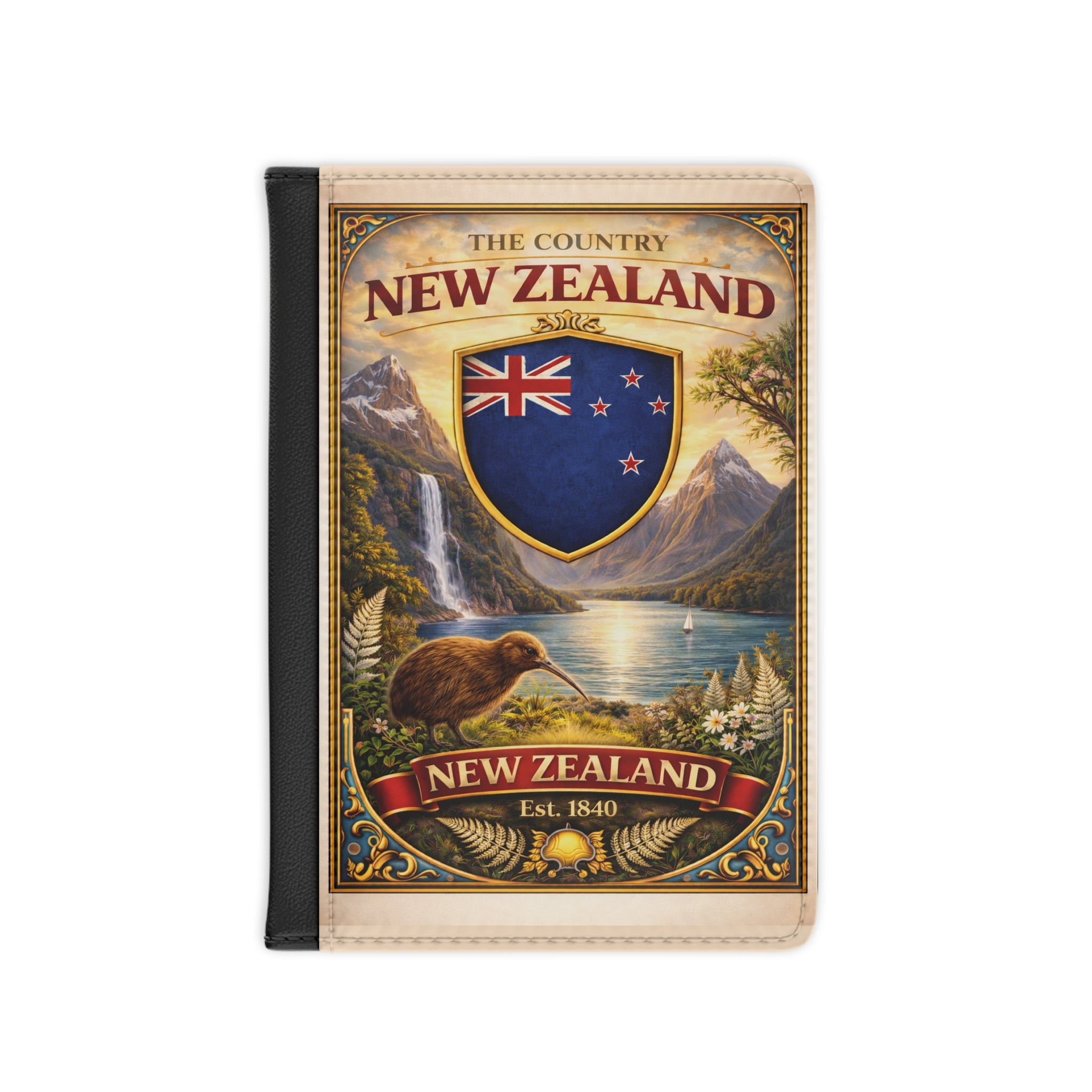 New Zealand Shield Crest Passport Cover | Kiwi Mountain Lake Travel